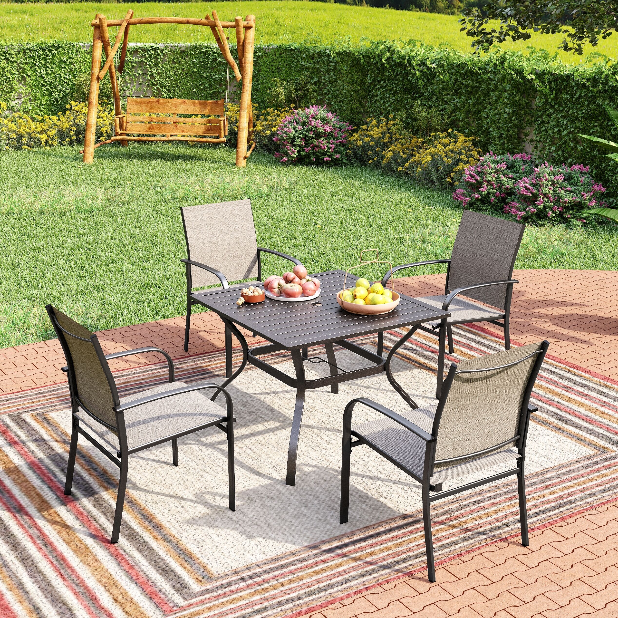 Sunshine Valley Outdoor Table and Chairs 5 -Piece Black Patio Dining ...