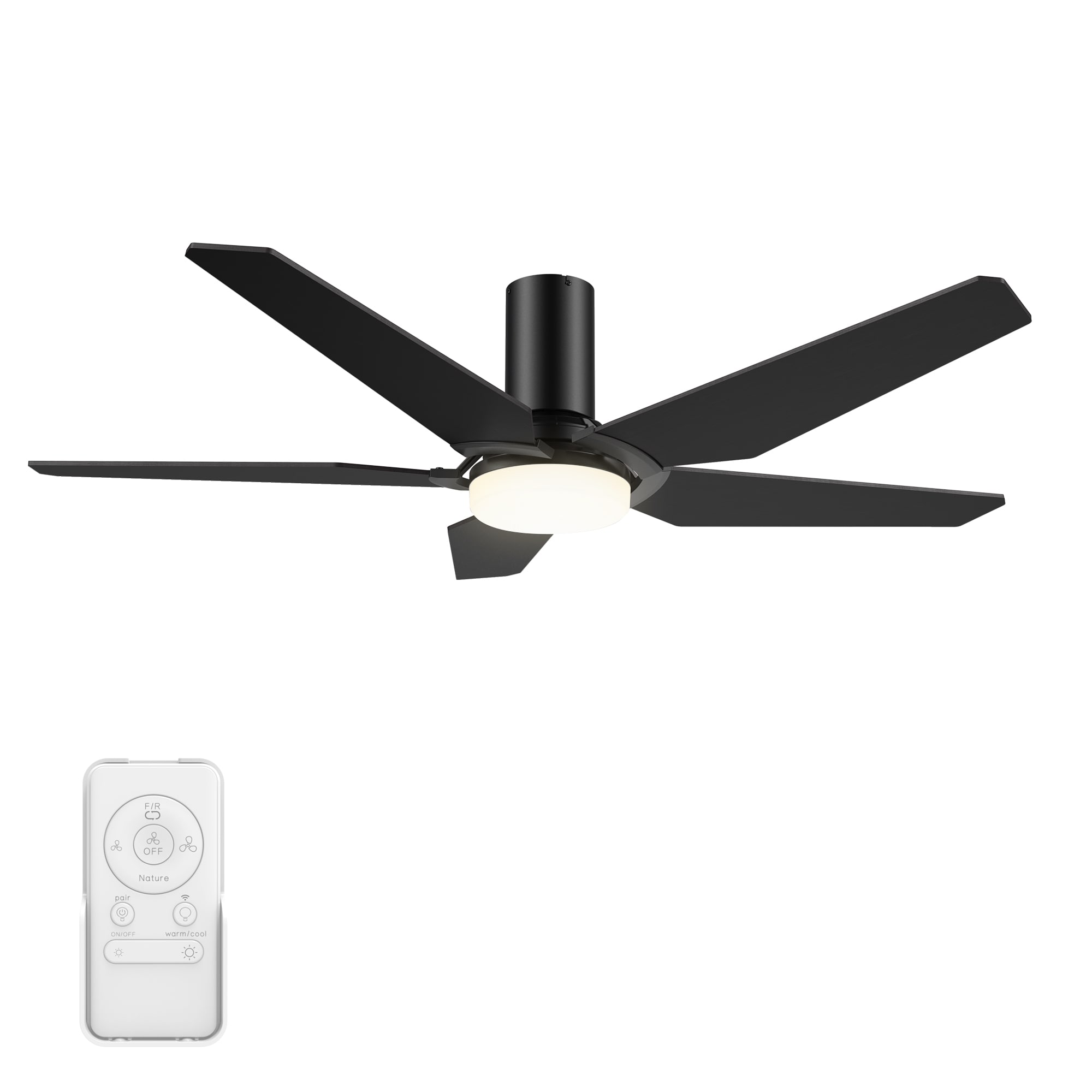 CARRO USA Voyager 52-in Black Indoor/Outdoor Flush Mount Smart Ceiling Fan with Light and Remote (5-Blade) LS525B-L22-B2-1-FM Sansujyuku sansujyuku.com