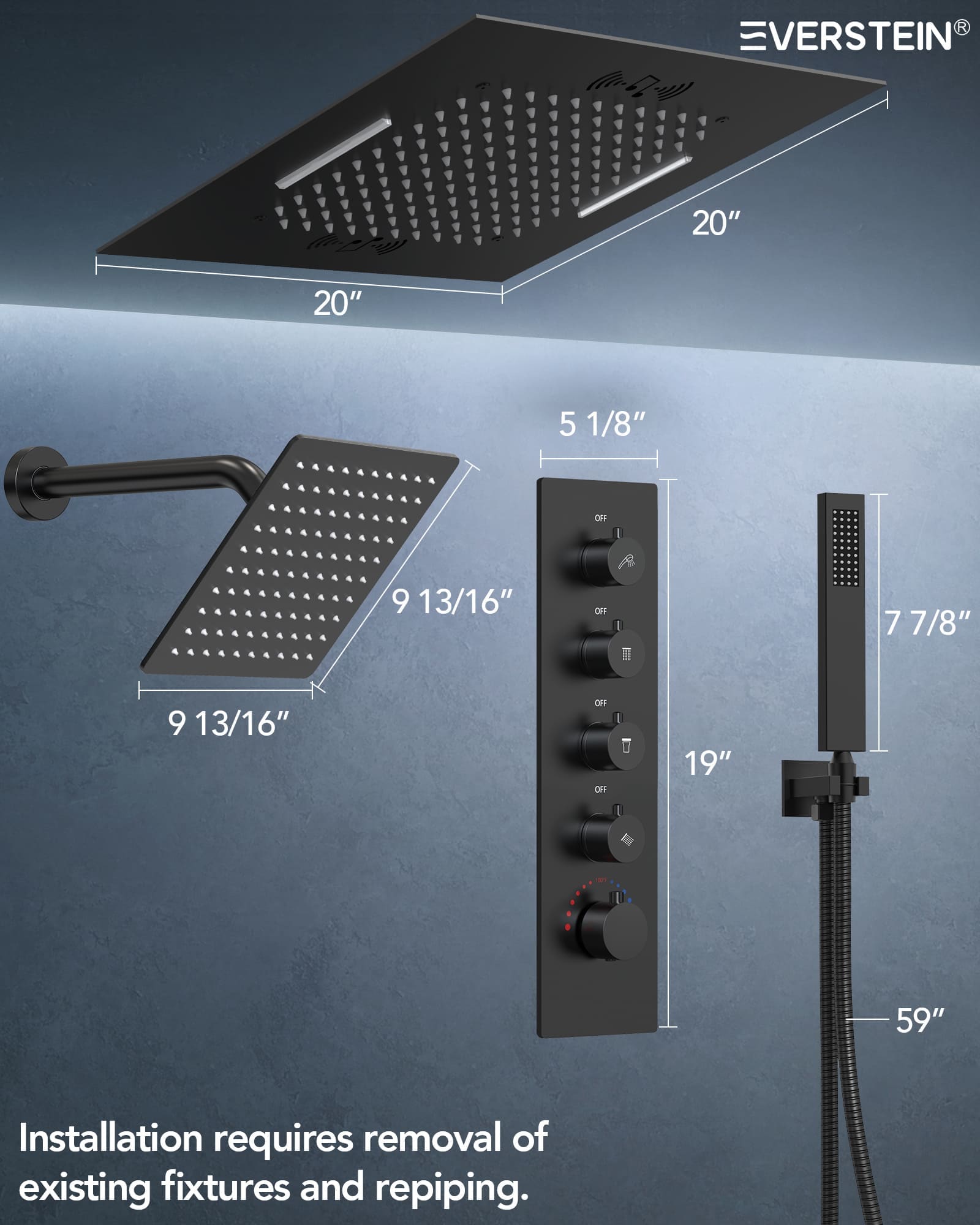 EVERSTEIN SFS-1054-BK20 Tub-Shower-Faucets - View #11