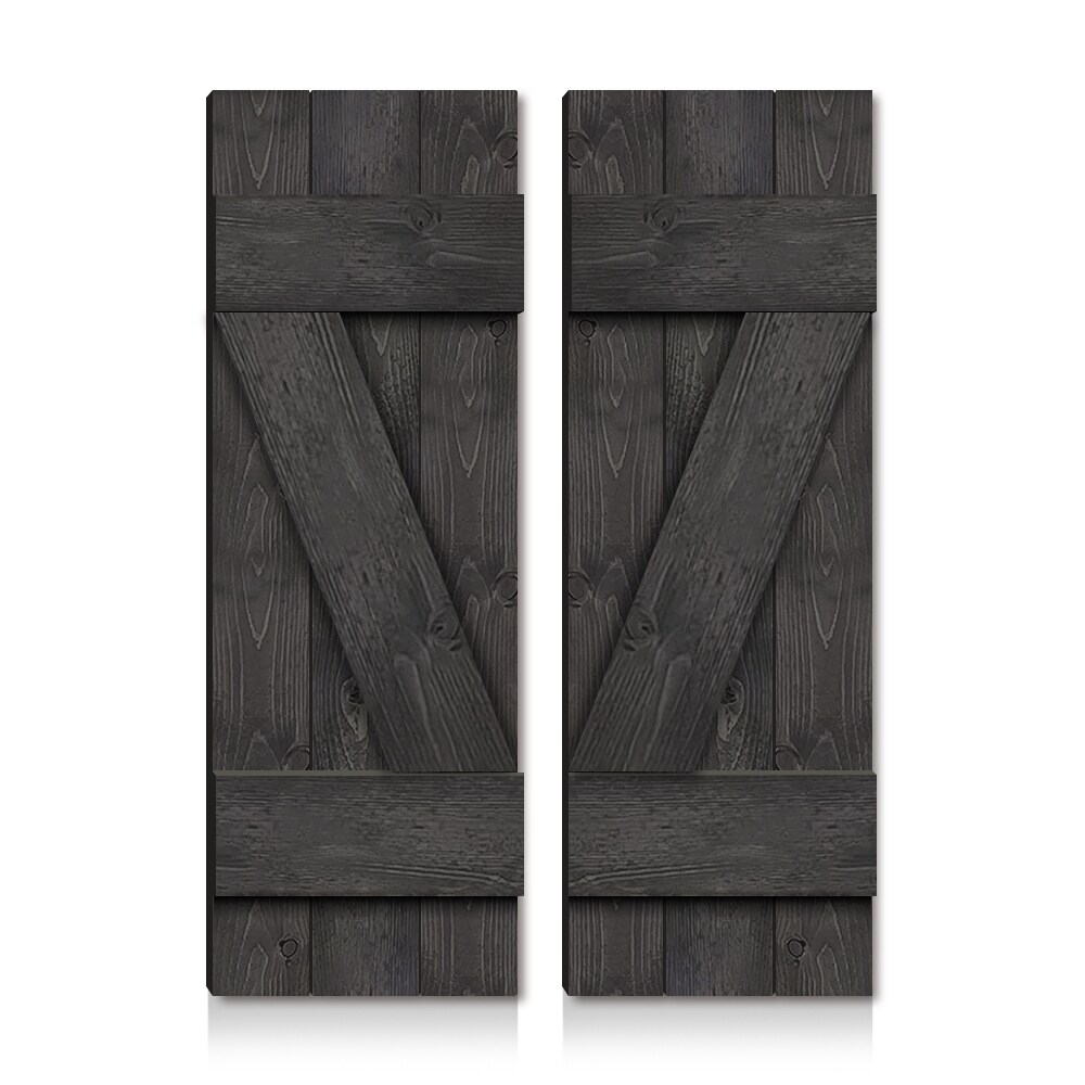 CALHOME SHU-Z-W14-H24-DT(2) 24-in W x 24-in H Charcoal Black Farmhouse Z-bar Wood Exterior Shutters (2-Pack)