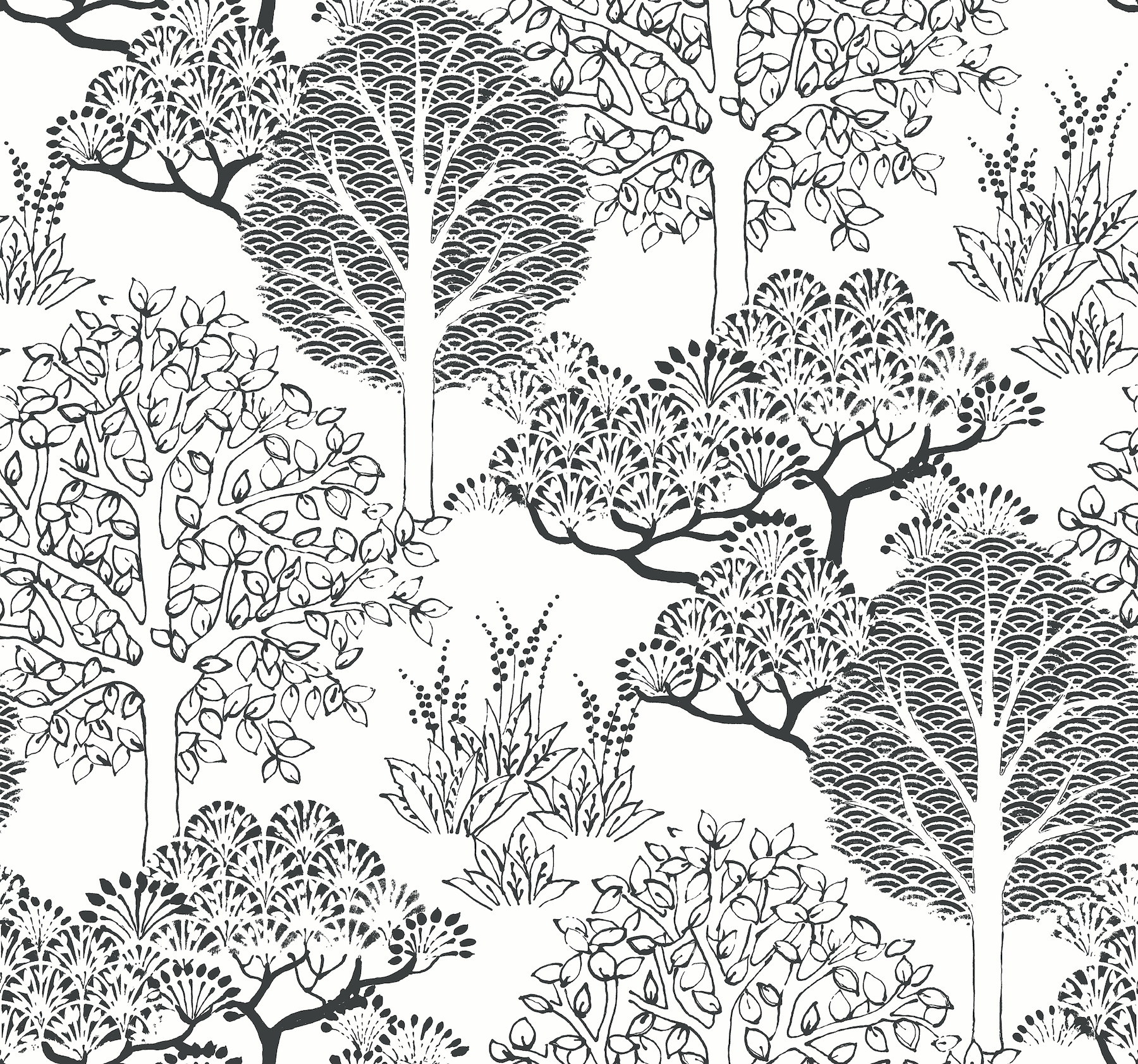 York Wallcoverings BW3853 Black and White Resource Library 60.8-Sq. Feet White Non-woven Ivy/Vines Prepasted Water Activated Paste Wallpaper
