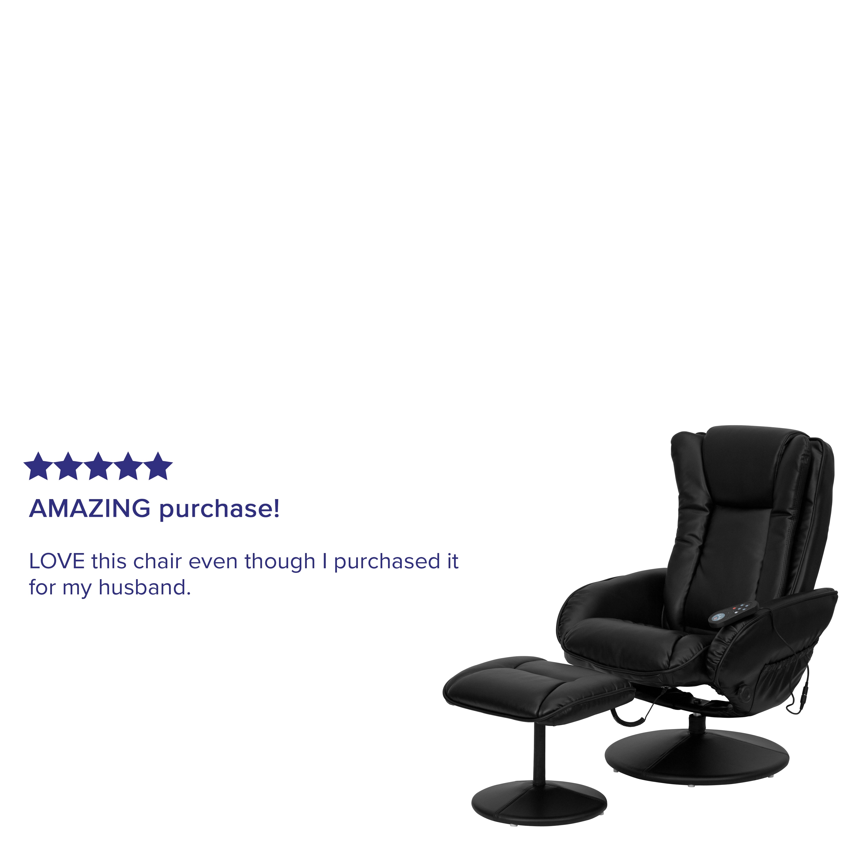 Black Leather Swivel Recliner with Ottoman and Massage