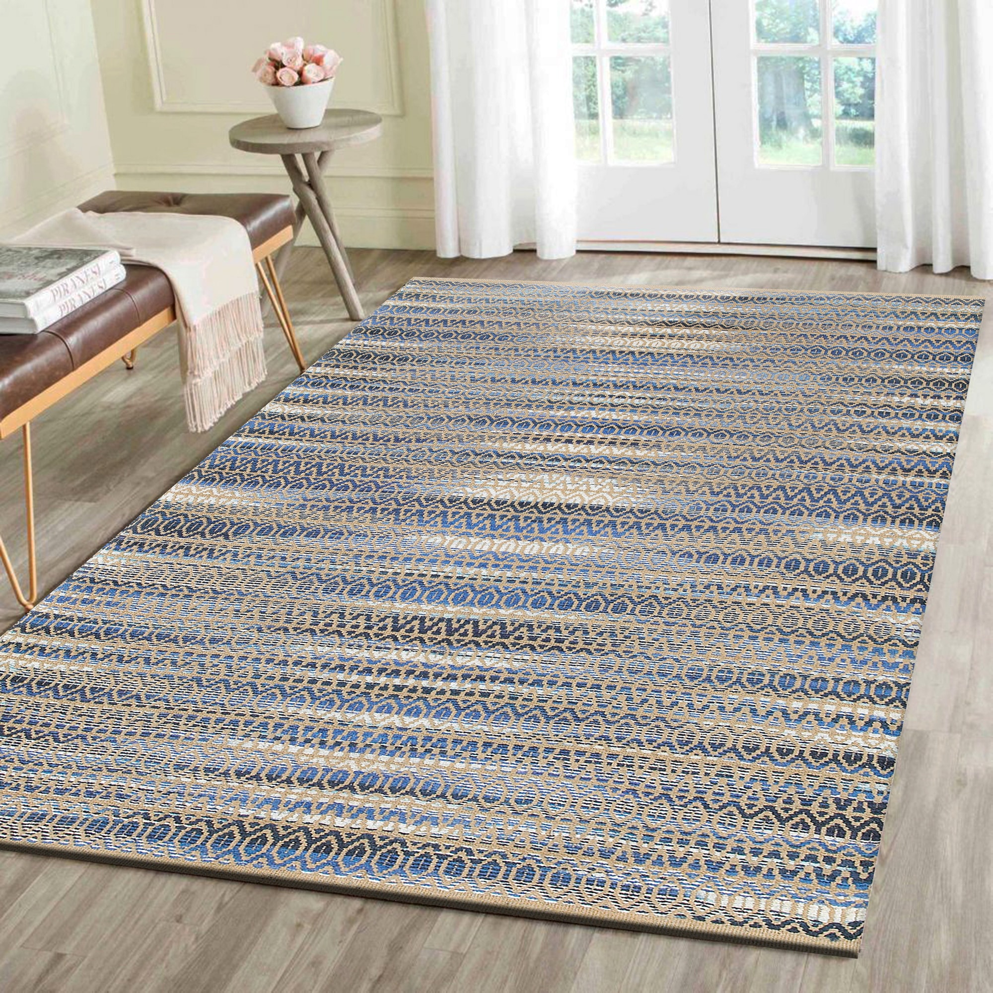 $145, 9'x12' popular Highland Hand Woven Striped Jute/Wool Area Rug Blue - Threshold™ de