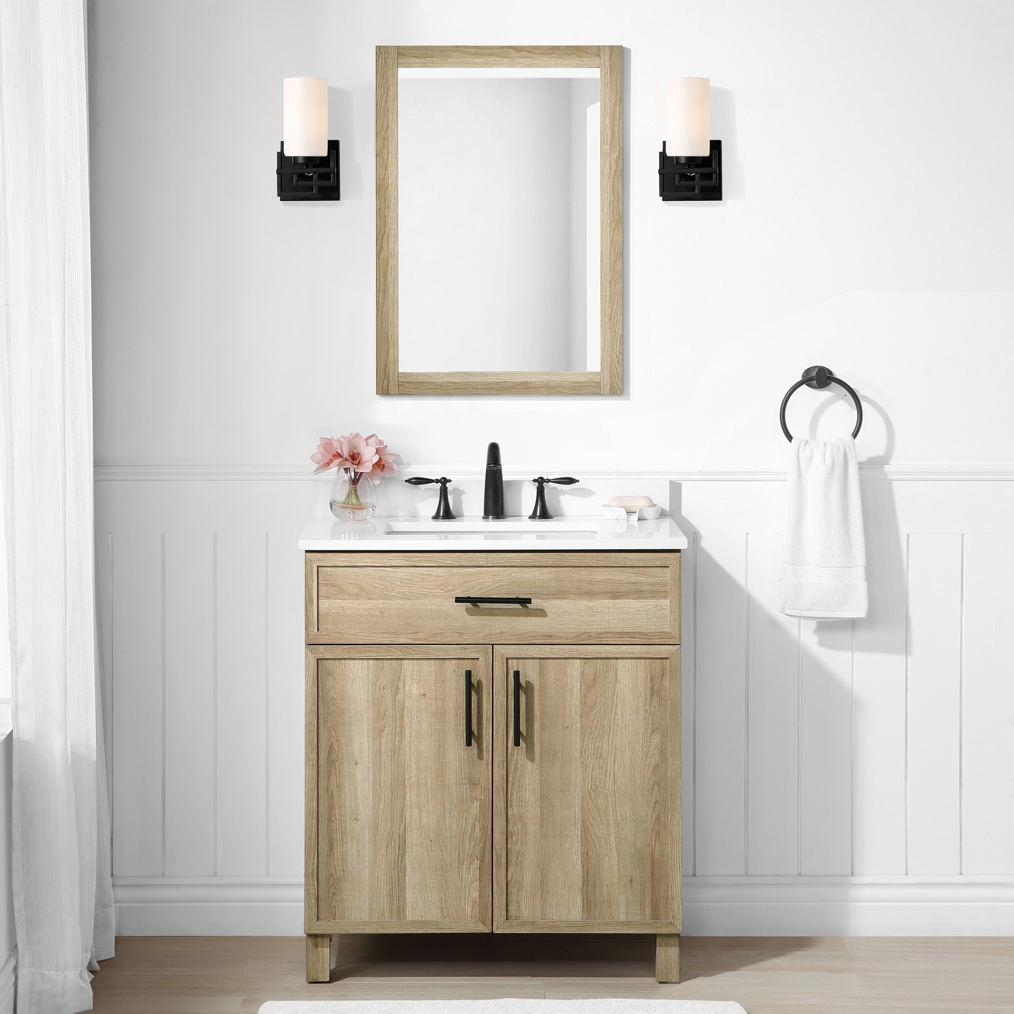 Style Selections Dolton 30 In Natural, What Size Bathroom Mirror For 30 Inch Vanity