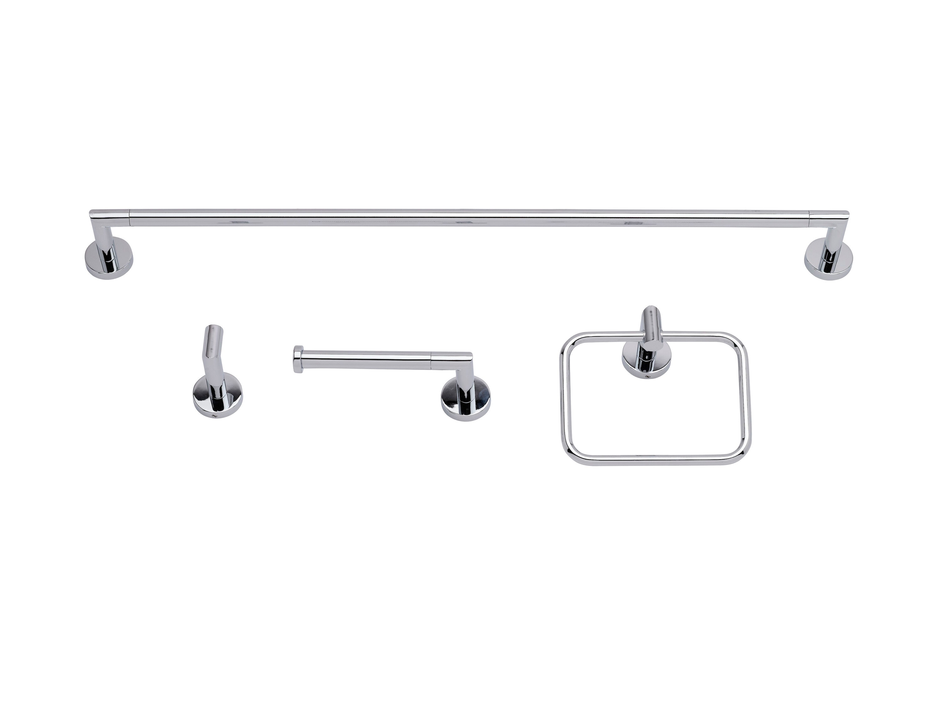 Ponte Giulio USA KC1N2 4 -Piece Polished Decorative Bathroom Hardware Set Towel Bar, Toilet Paper Holder, Towel Ring ,Robe Hook Included