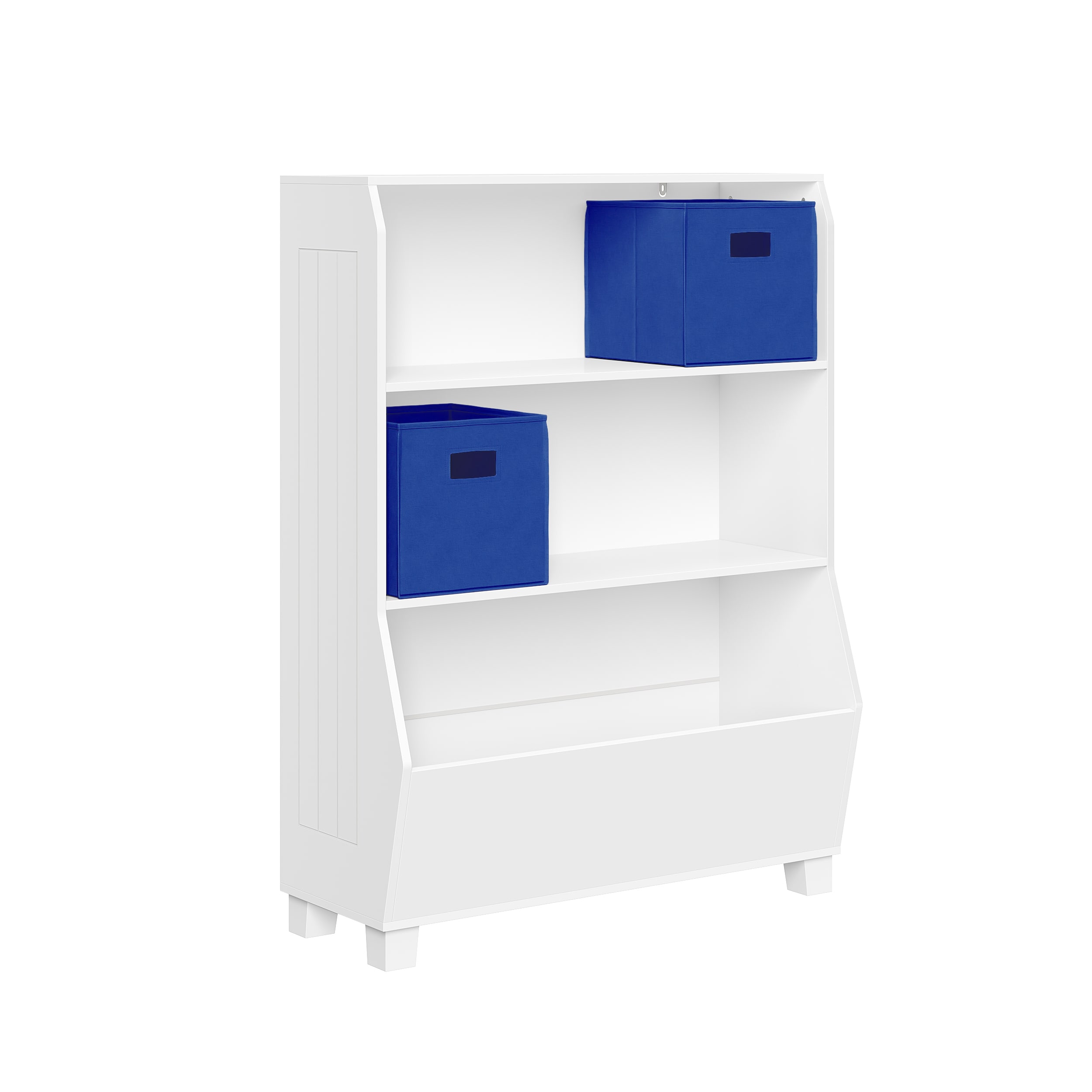 RiverRidge 02-355K White with 2 Blue Bins Kids bookcase ( 33.5-Inches W x 44.62-Inches H x 13.75-Inches D )