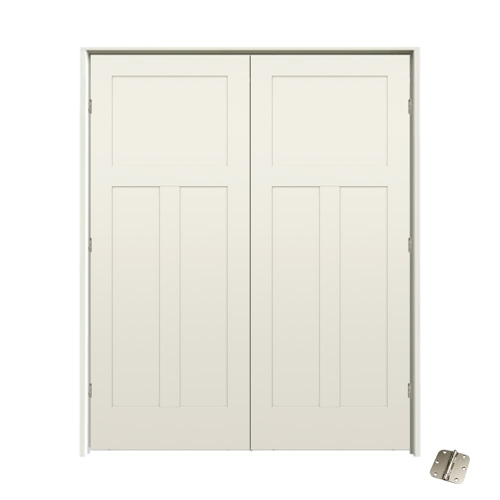 RELIABILT Off-white Hollow Core 3-Panel Reversible/Universal Smooth Unfinished Molded Composite Flat Jamb Double Prehung Interior Door