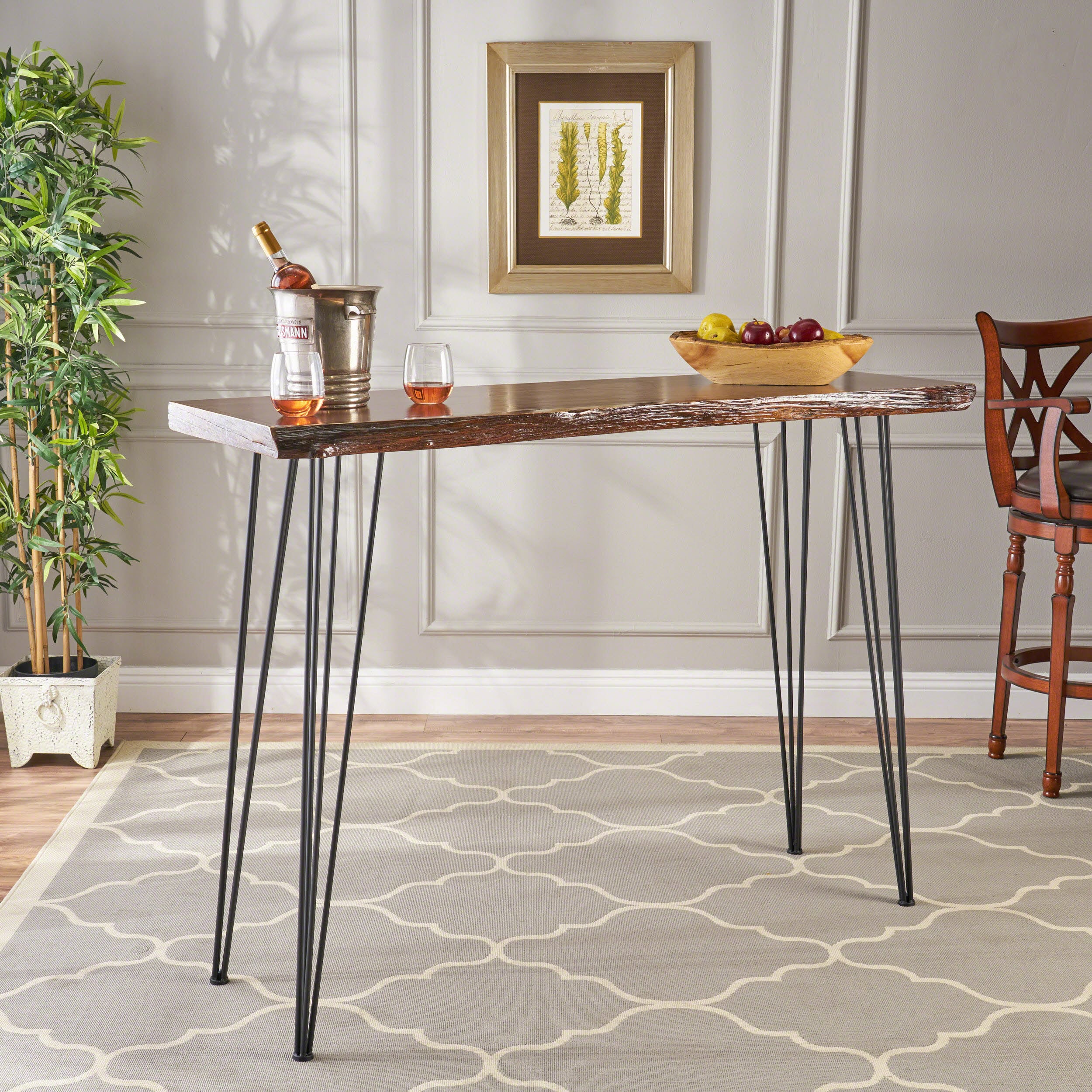 Christopher Knight Home 304815 Chana Industrial Faux Live Edge Rectangular Bar Table Natural