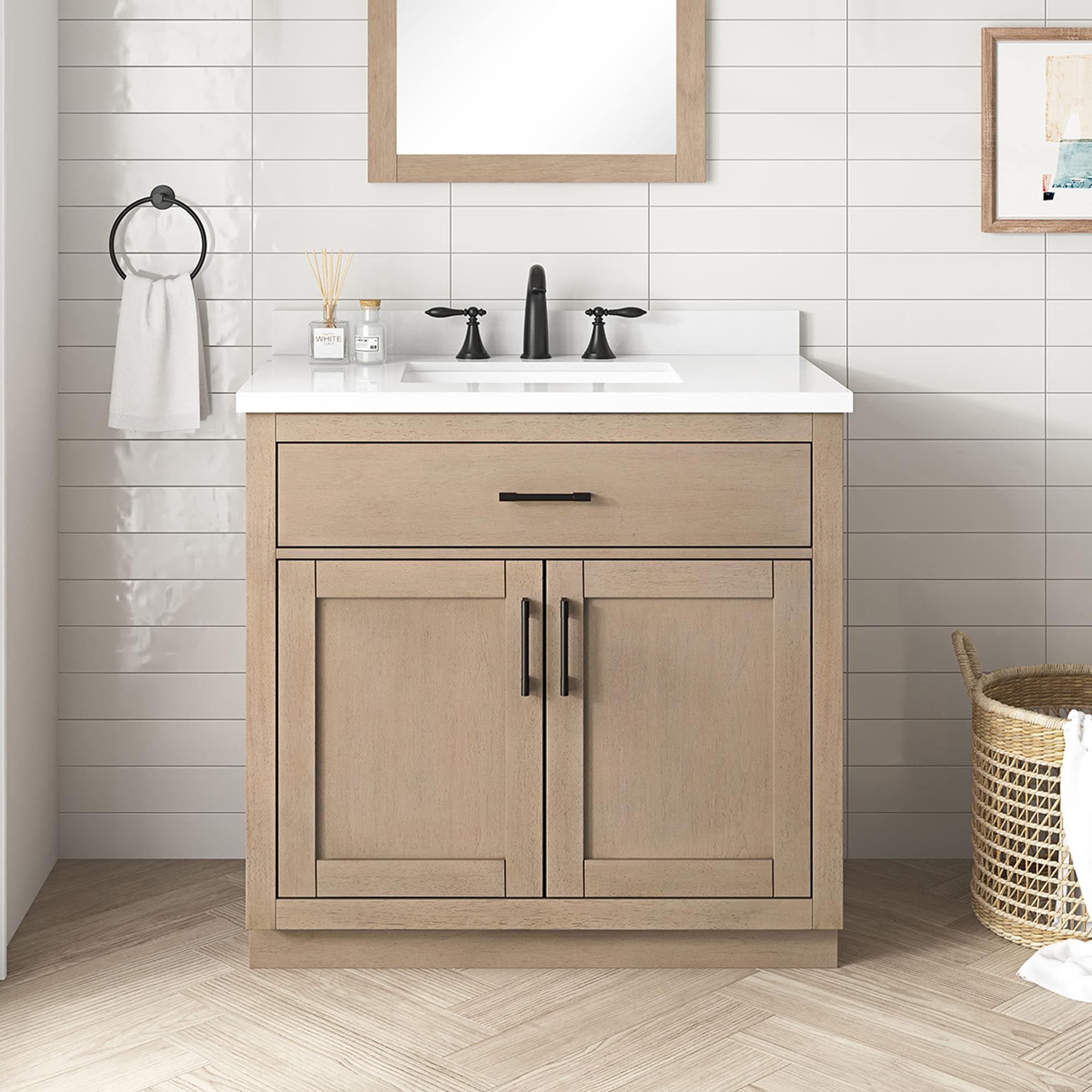 OVE Decors 15VVA-BAI236-186 Bailey 36 in. Vanity in Sahara Birch with Engineered Quartz Vanity Top in White