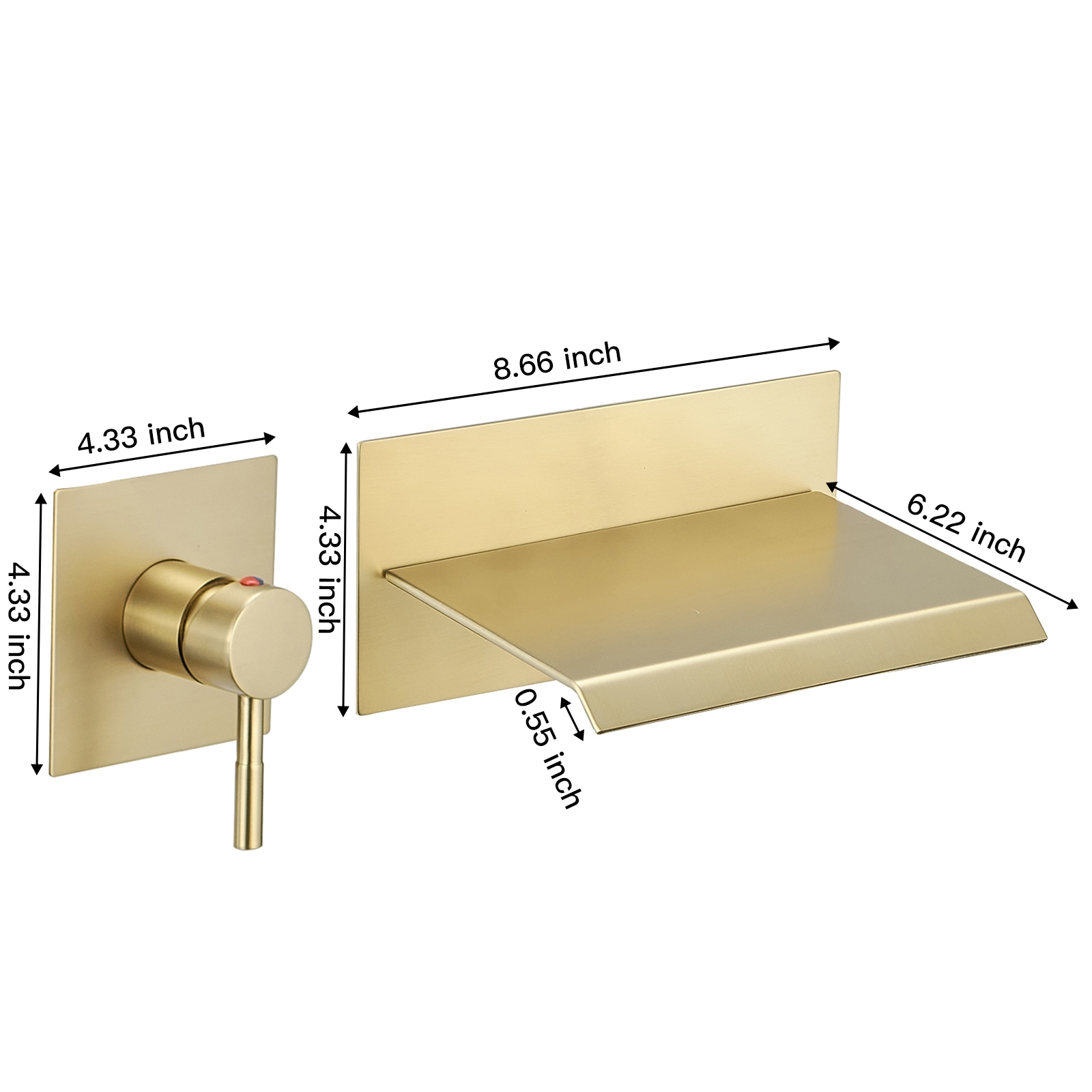 BWE Brushed Gold Wall-mount 1-Handle Bathroom Sink Faucet with Deck ...