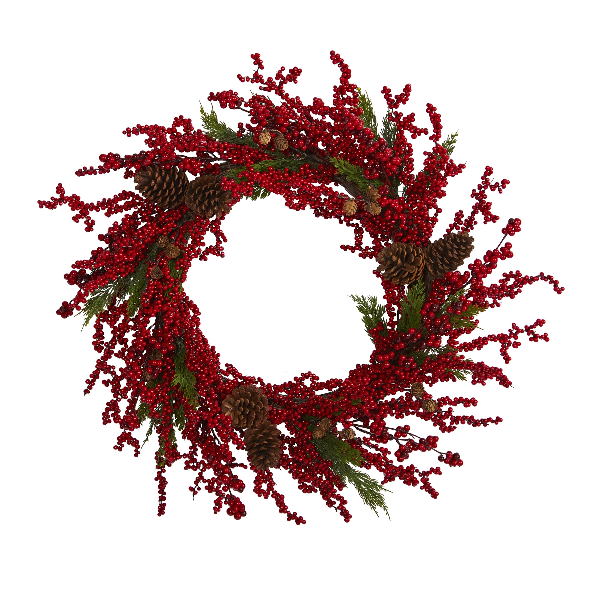 Nearly Natural 4479 34-in Indoor Red Cypress Artificial Christmas Wreath