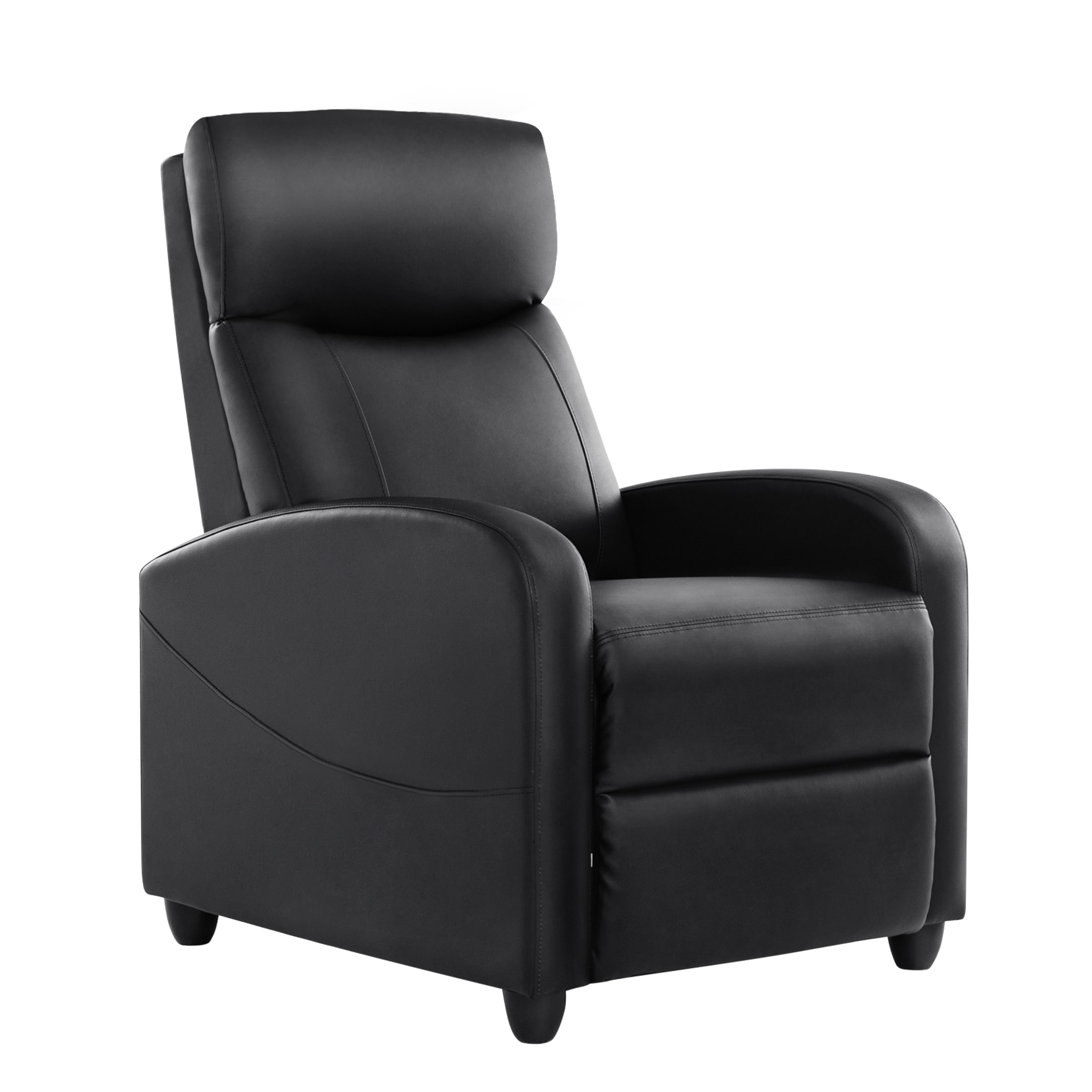 Sweetcrispy Black Faux Leather Upholstered Adjustable Modern Recliner Sofa with Side Pocket for Living Room
