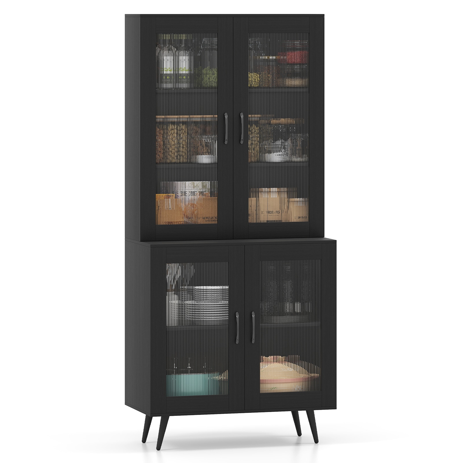 Volenca 31.5-in W x 70.5-in H x 16-in D Composite 4-Door Kitchen Pantry Cabinet with Clear Panel Doors