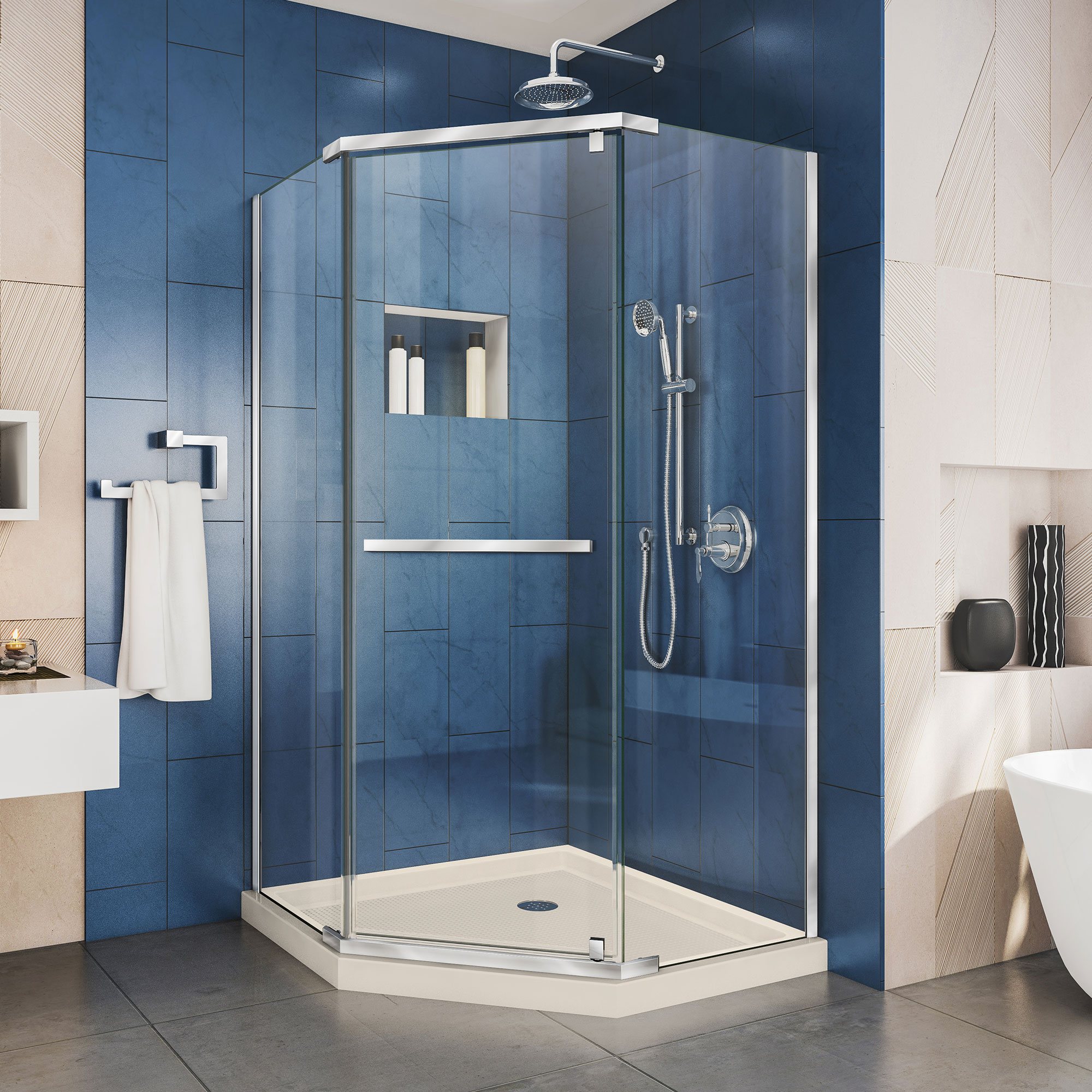 DreamLine DL-6032-22-01 Prism 2 -Piece 40-in W x 40-in L x 75-in H Neo-angle Corner shower kit ( Corner Drain) Base and Door Included Chrome Hardware Included