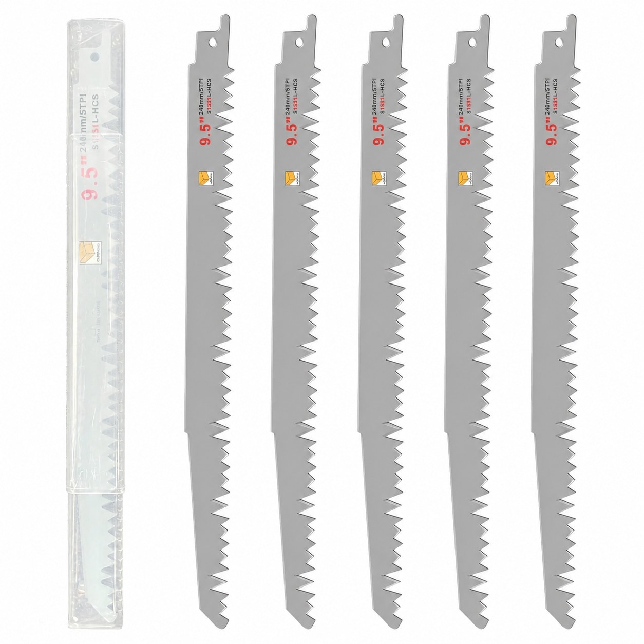 GAOLLY KHKFY 9 Inch Wood Pruning Reciprocating Saw Blades 5TPI High Carbon Steel Universal Fit for Tree Branch Cutting Outdoor Use 5 Pack with Storage