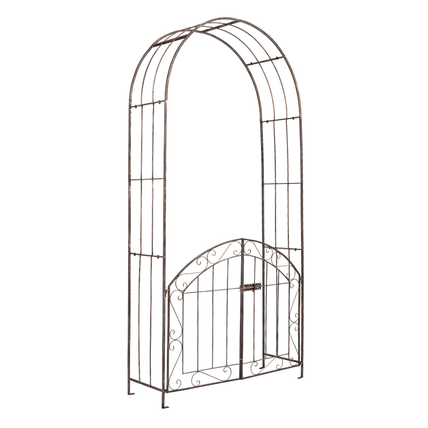 Slickblue - 39 W x 79 H Arched Roof Metal Garden Arbor with Curled Pattern for Walkway - Black/Br...