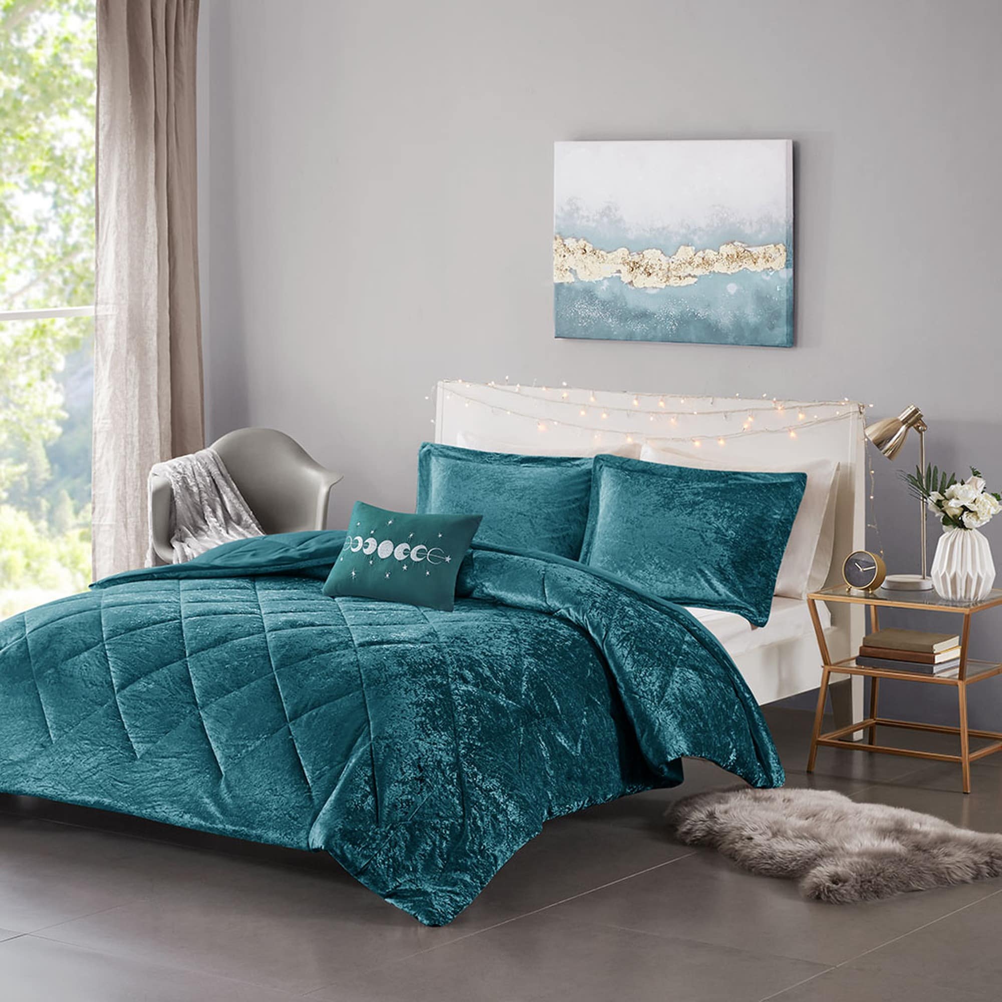 HyperDrop Cart Full/Queen Premium Velvet Comforter Set with Throw Pillow - Hotel-Grade Fade-Resistant for Master Suite
