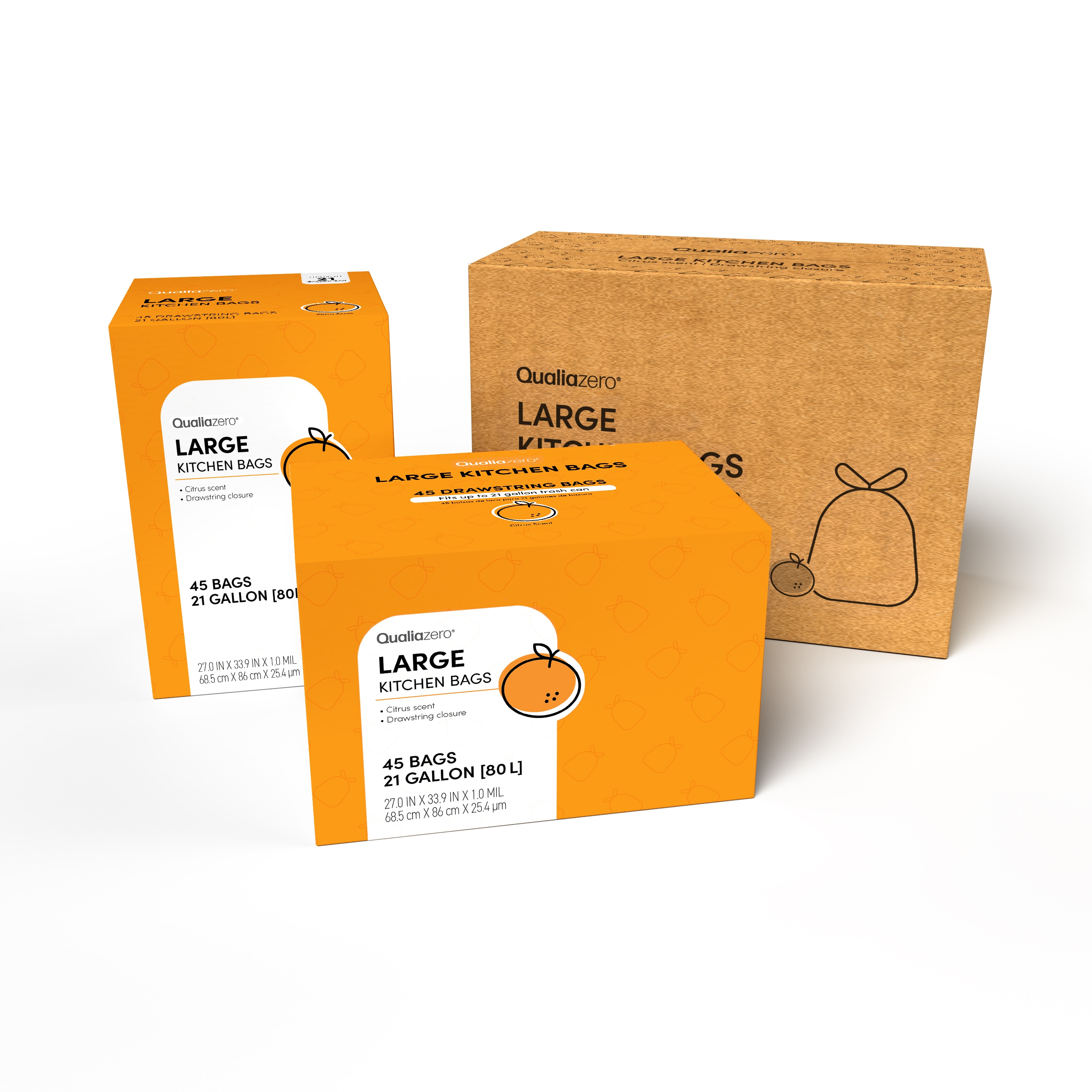 Qualia AMZL10001C 21-Gallons Citrus White Indoor Plastic Kitchen Drawstring Trash Bag 90 -Count