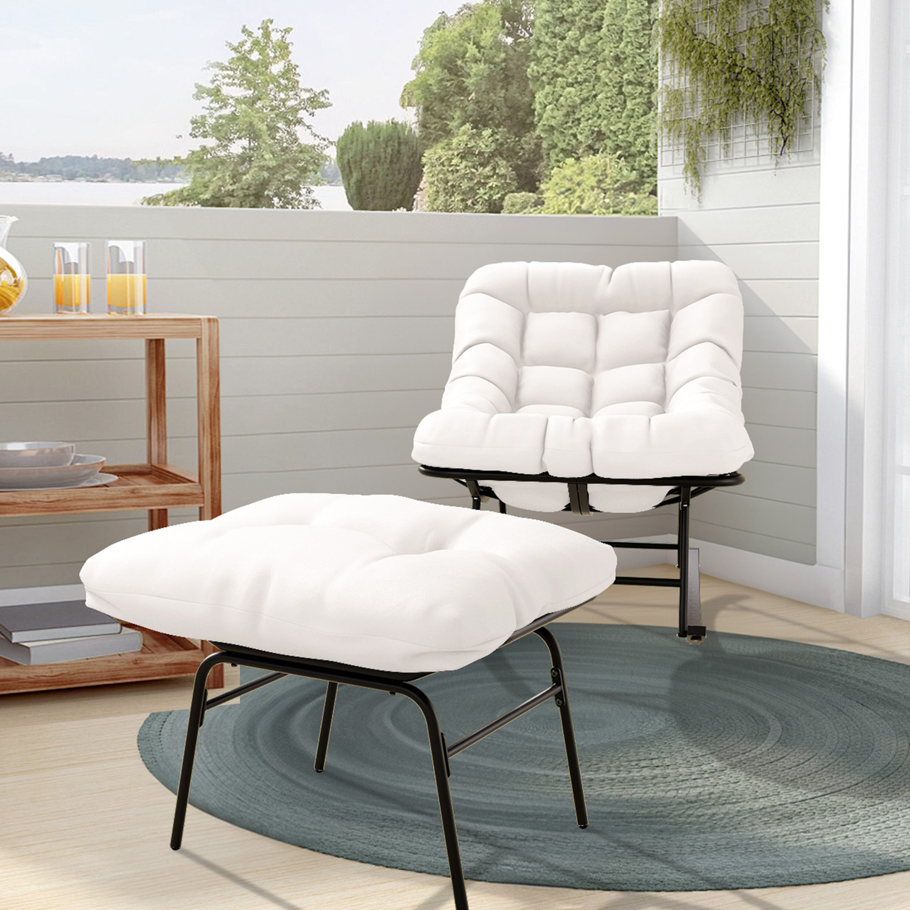 JEAREY YYGJ-BG Chair and Ottoman Cushion Set 2 -Piece Patio Conversation Set with Gray Cushions