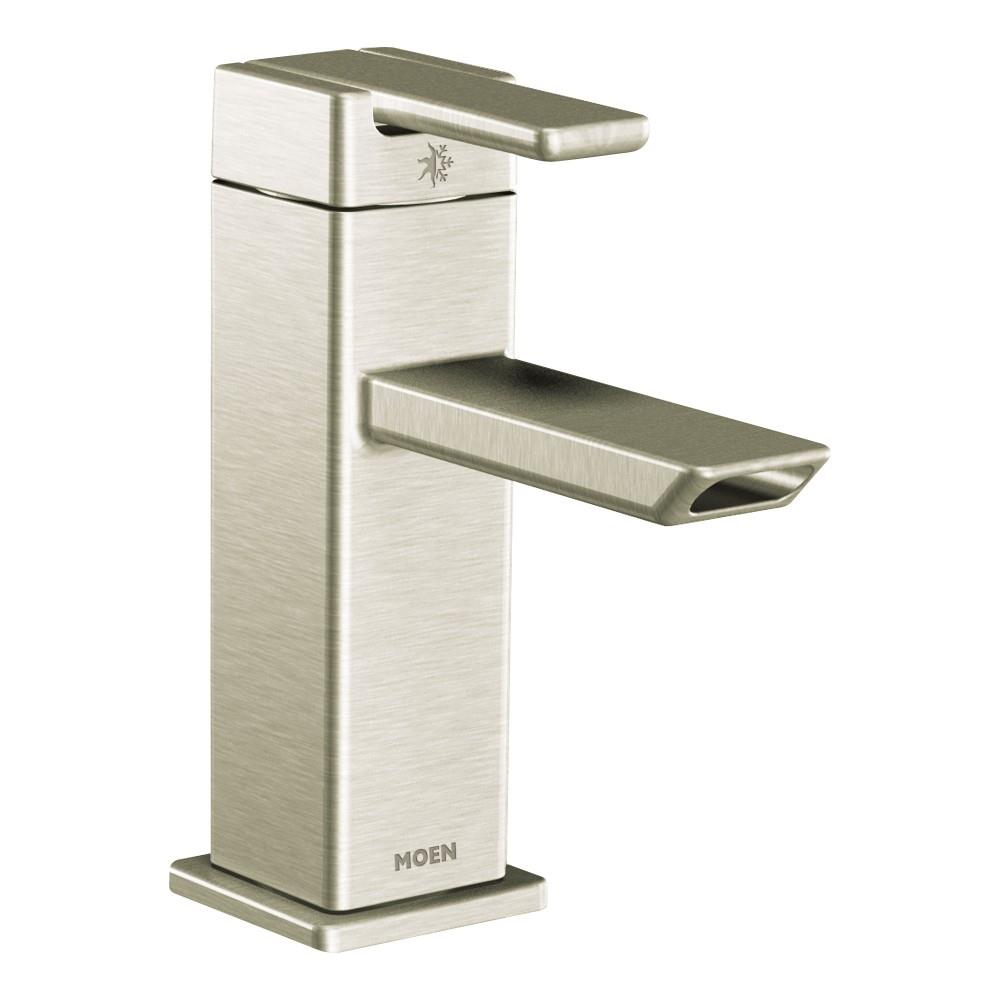 Moen 90 Degree Brushed Nickel 1-handle Single Hole WaterSense Bathroom Sink Faucet with Drain
