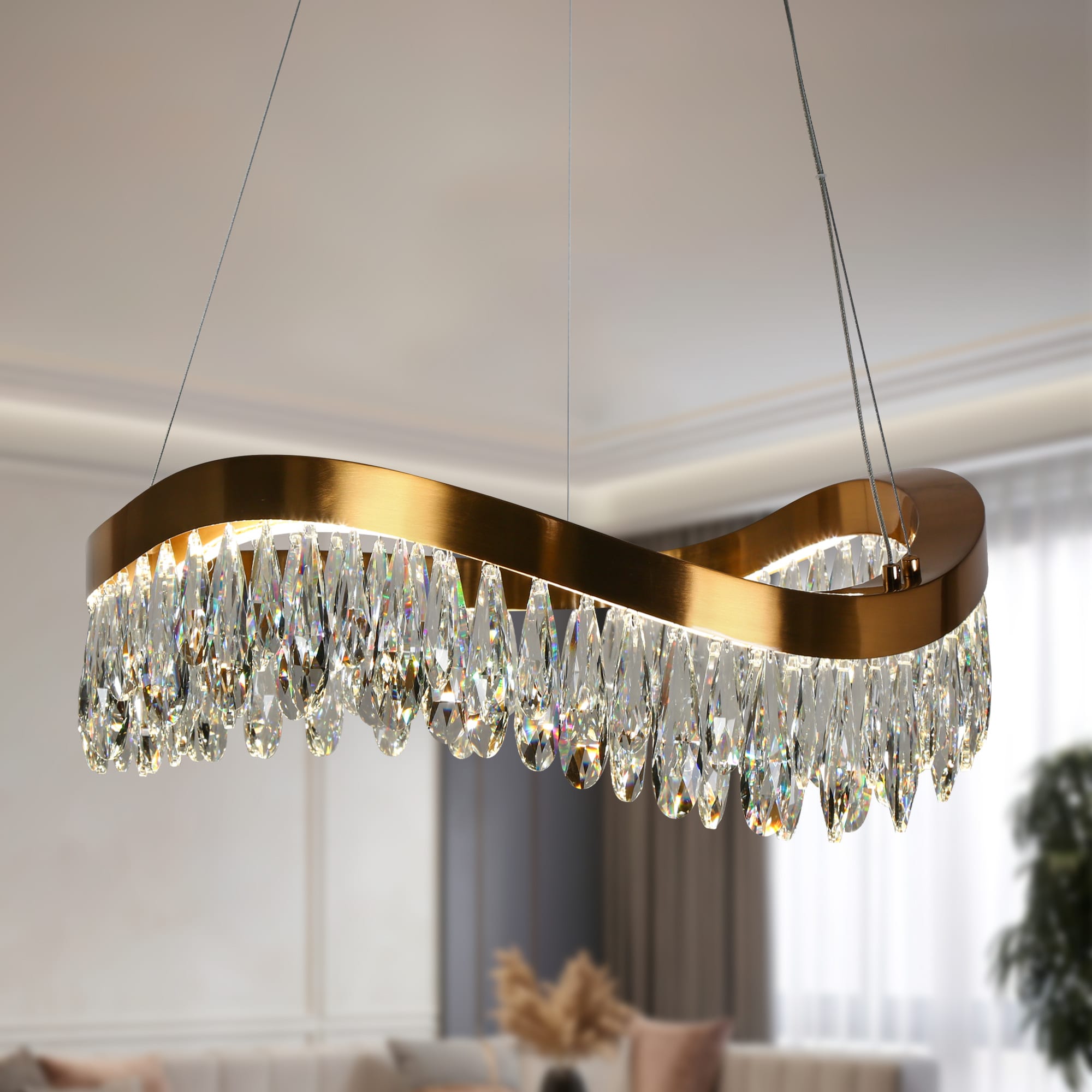 Modern Gold Brass LED Crystal Drum Chandelier