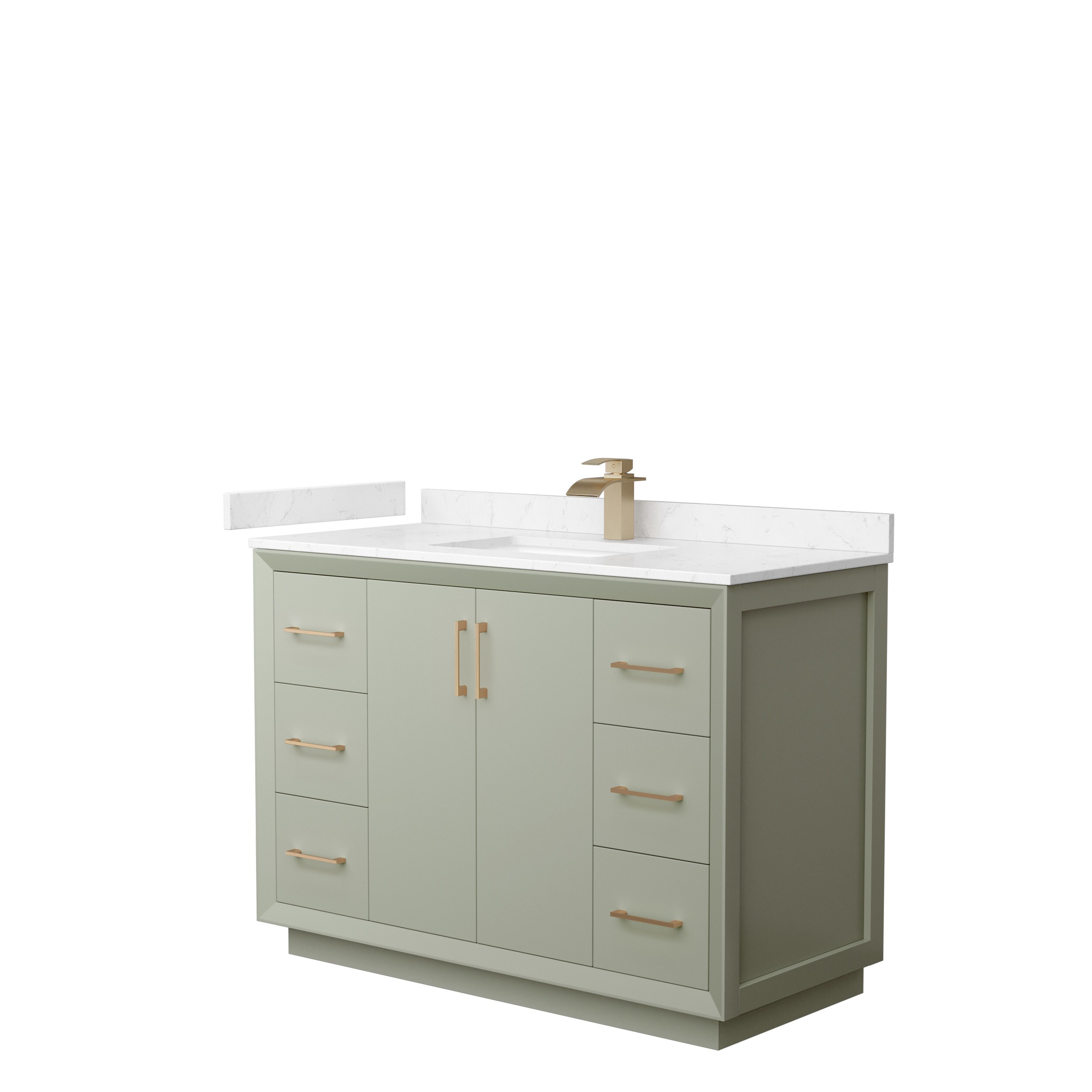 Wyndham Collection WCF414148SLZC2UNSMXX Strada 48-in Light Green with Satin Bronze Trim Undermount Single sink Bathroom Vanity with Carrara cultured marble Cultured marble Top