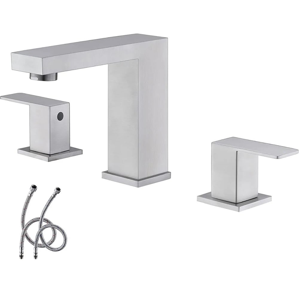 EQLOO Two Handle Centerset Bathroom Faucet Brushed Nickel 304 Stainless Steel Anti Splash