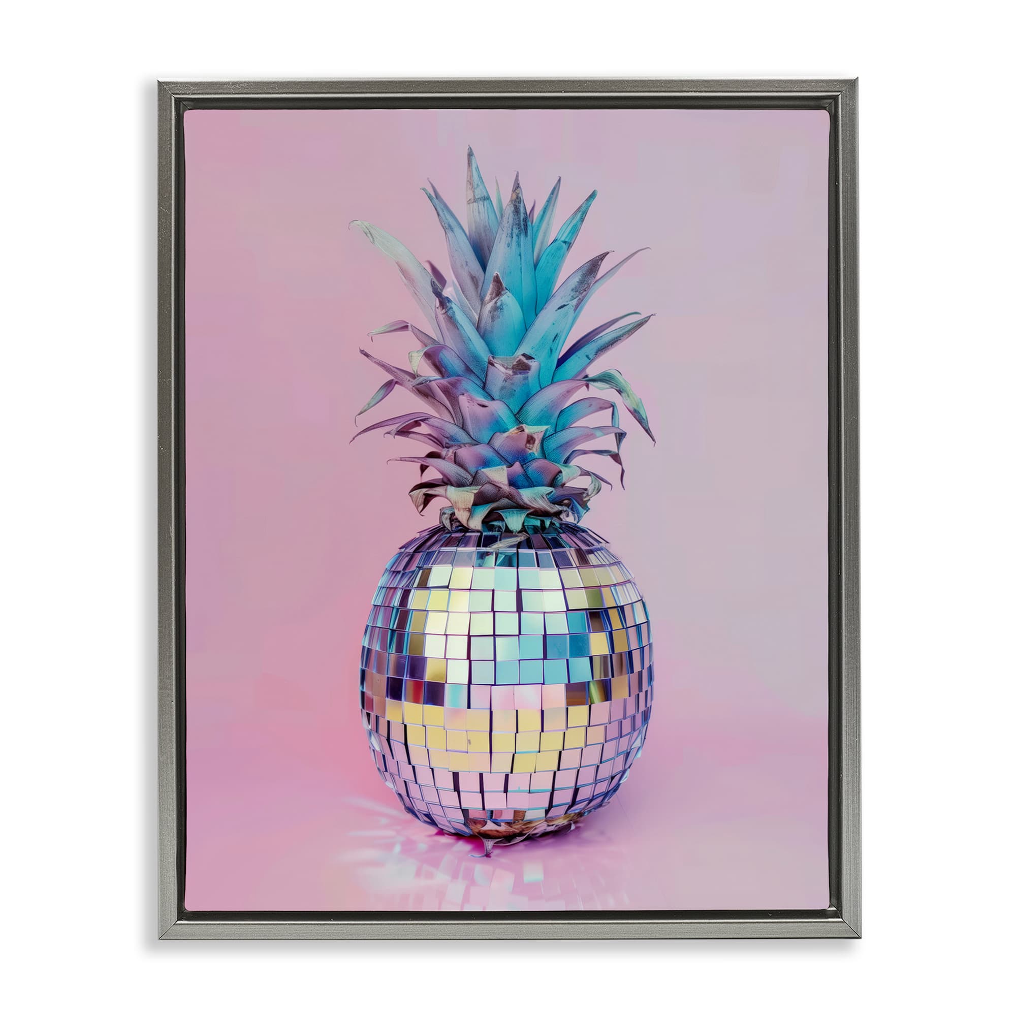 Stupell Industries BT-624-FFL-24X30 Dazzling Disco Ball Pineapple Gray Framed Floater Canvas Wall Art By Arlington Prints 25 x 31