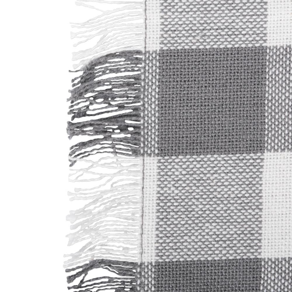 Gray and White Cotton Fringed Checkered Dishcloth Set