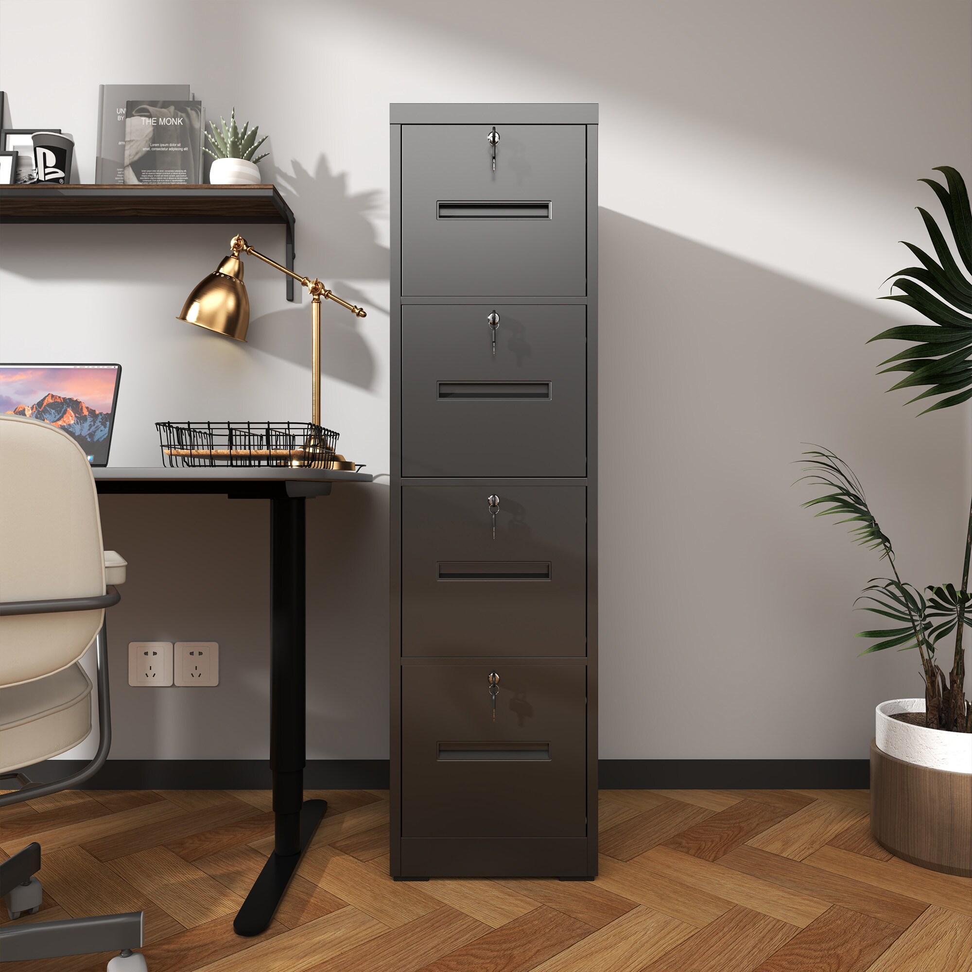 Vertical File Cabinet 4 Drawer Black 4 -Drawer 14.96-in File Cabinet