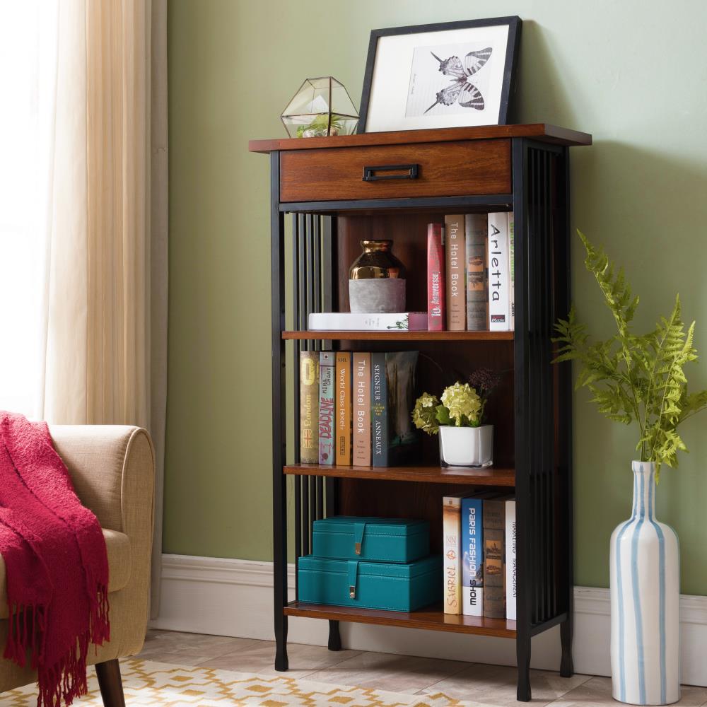 Ironcraft Mission Oak Adjustable Bookcase with Matte Black Metal Base