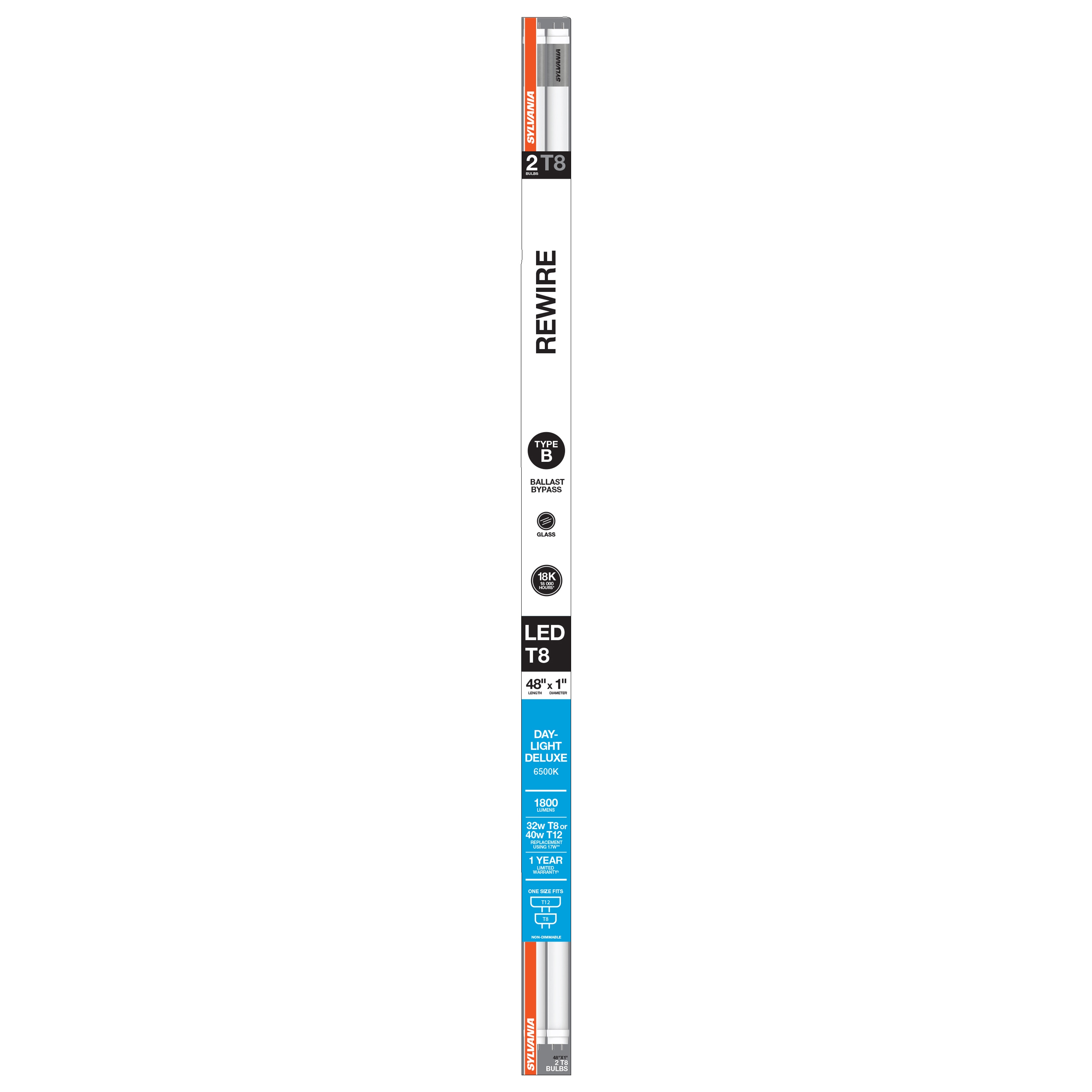 SYLVANIA 32 -Watt EQ T8 Daylight Medium bi-pin base G13 LED Tube Light Bulb 2 -Pack