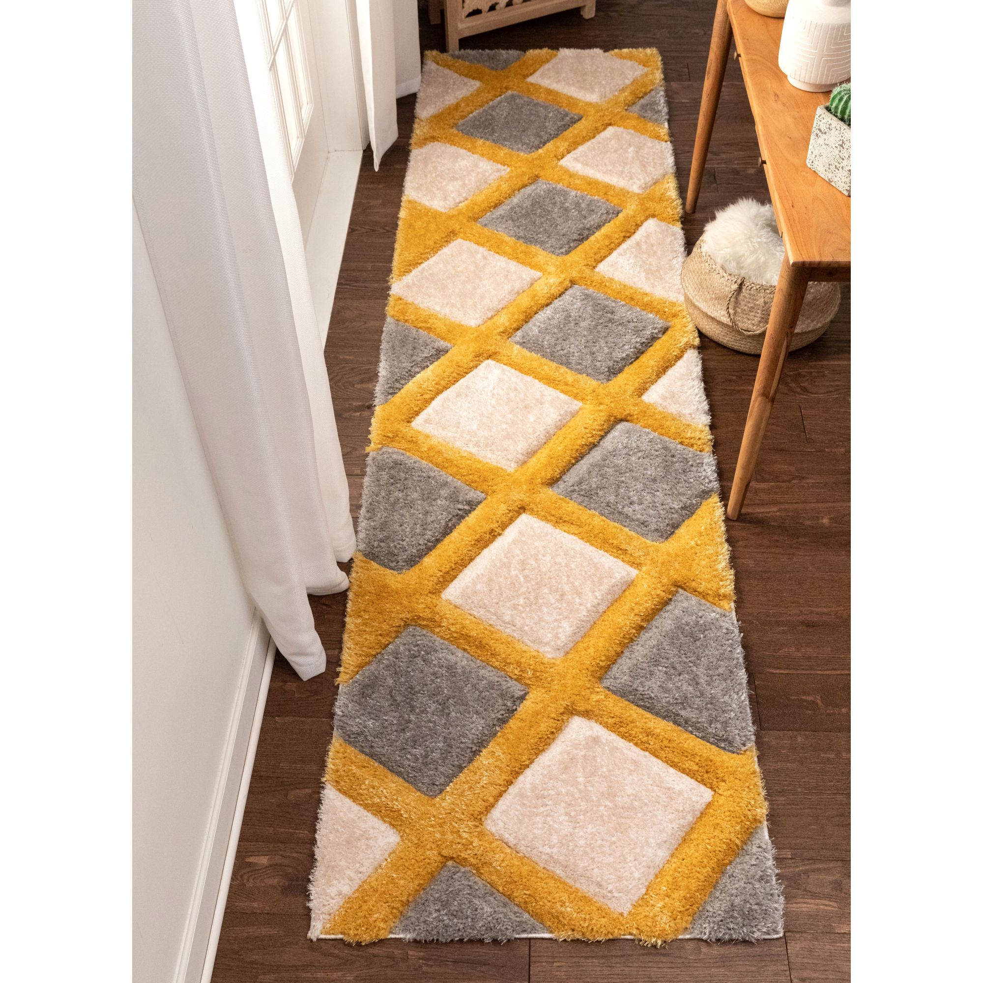 Well Woven SF-31-2L San Francisco 2 x 9 (ft) Loomed Polyester Yellow Rectangular Indoor Geometric Mid-Century Modern Runner rug