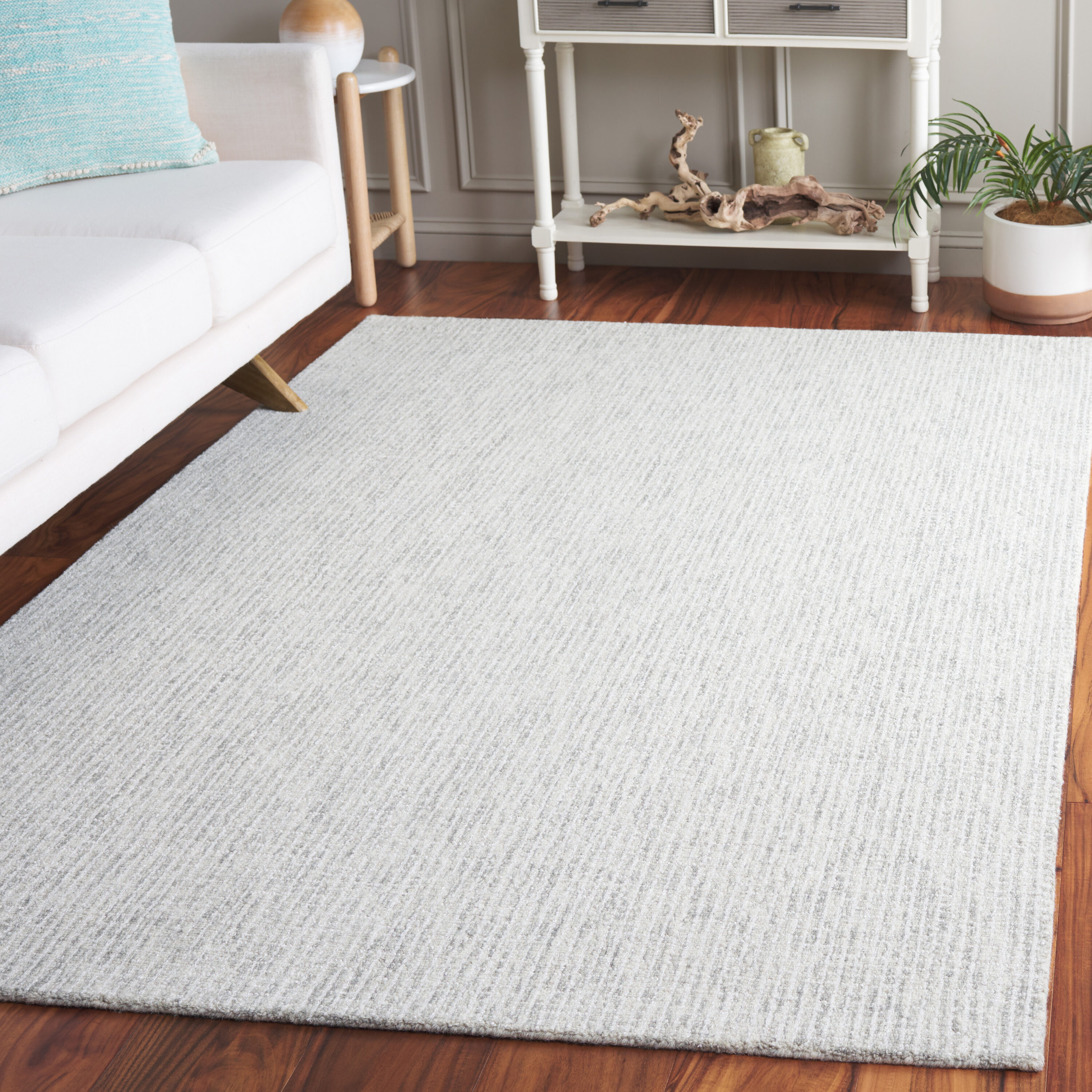 Ebony 8 x 10 (ft) Tufted Wool Grey/Ivory Rectangular Indoor Solid Mid-Century Modern Spot Clean Only Area rug