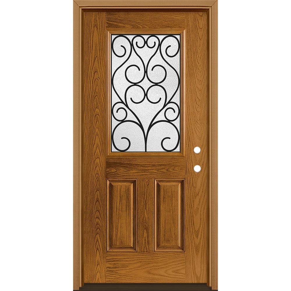 Masonite 3420689 Iron Springs 36-in x 80-in x 4-9/16-in Fiberglass Half lite Left-hand inswing Oakcrest Stained Prehung Front Door with Brickmould Insulating core