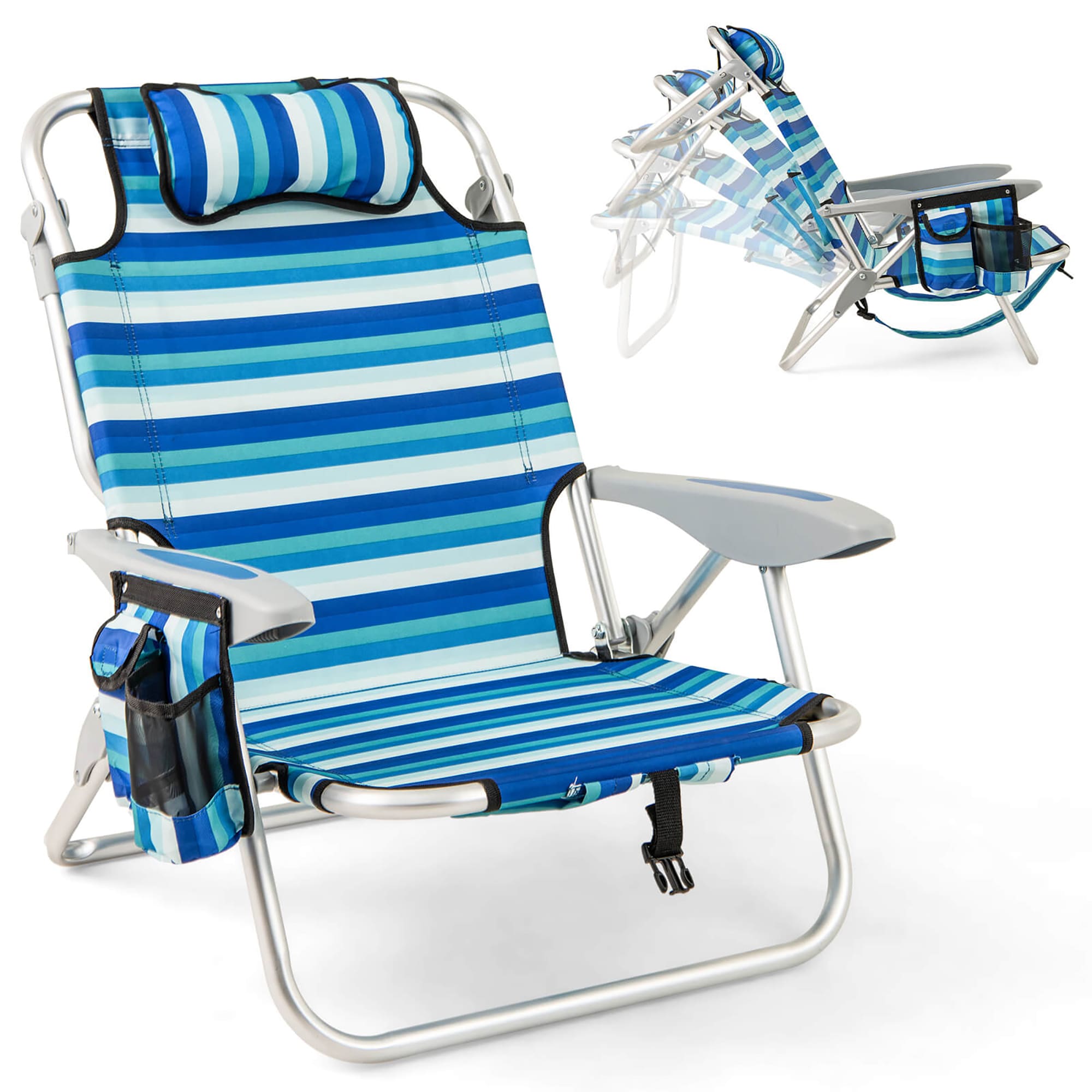 Costway Blue Metal Frame Padded Polyester Seat Outdoor Standard Folding Chair 330-lb Weight Cap