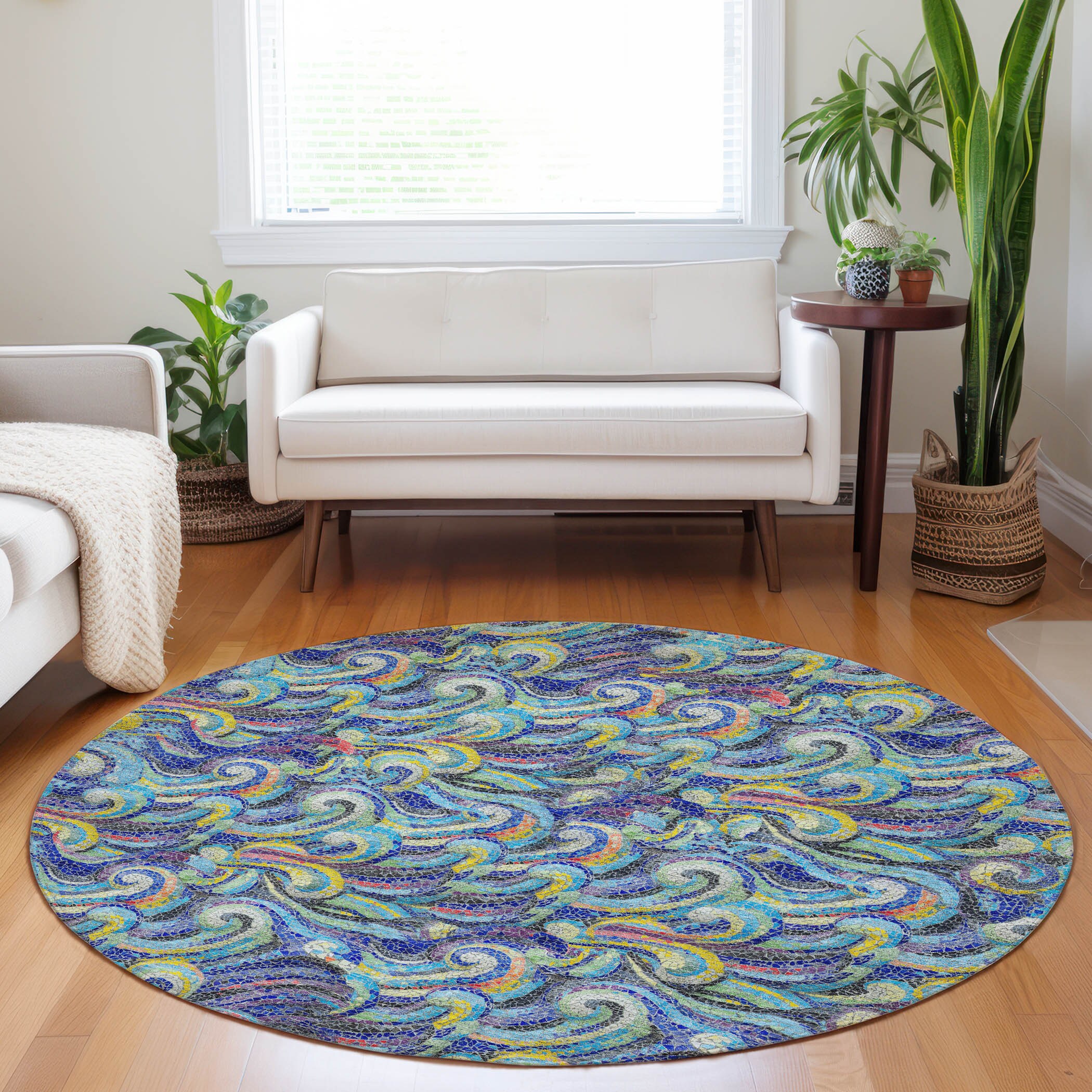 Addison Rugs AMF193OC8RO Mayfield AMF193OC 8 x 8 (ft) Loomed Polyester Ocean Round Indoor Geometric Machine washable Area rug