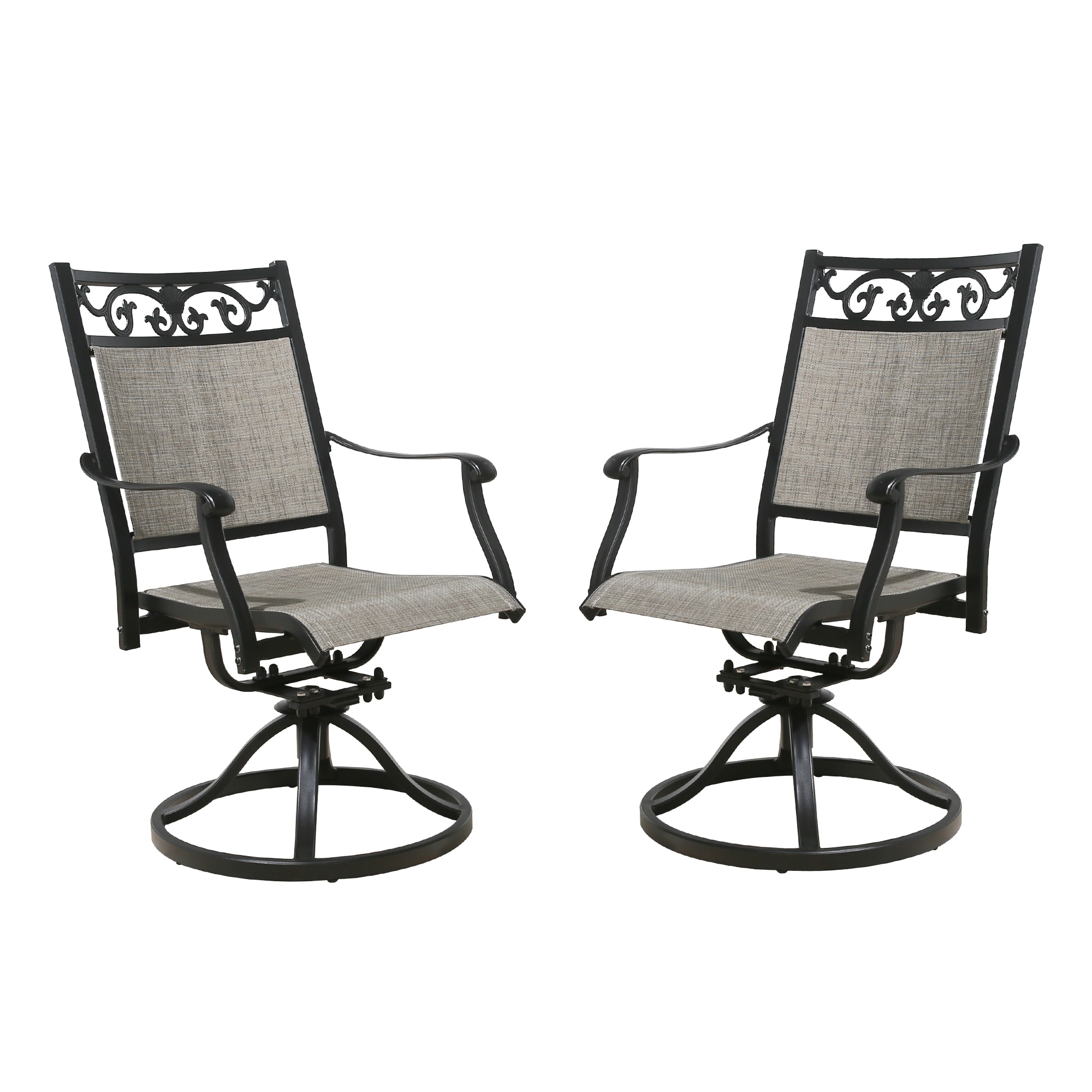 PEAK HOME FURNISHINGS 970392 Dining Set Set of 2 Black Aluminum Frame Swivel Dining Chair with Gray Sling Seat