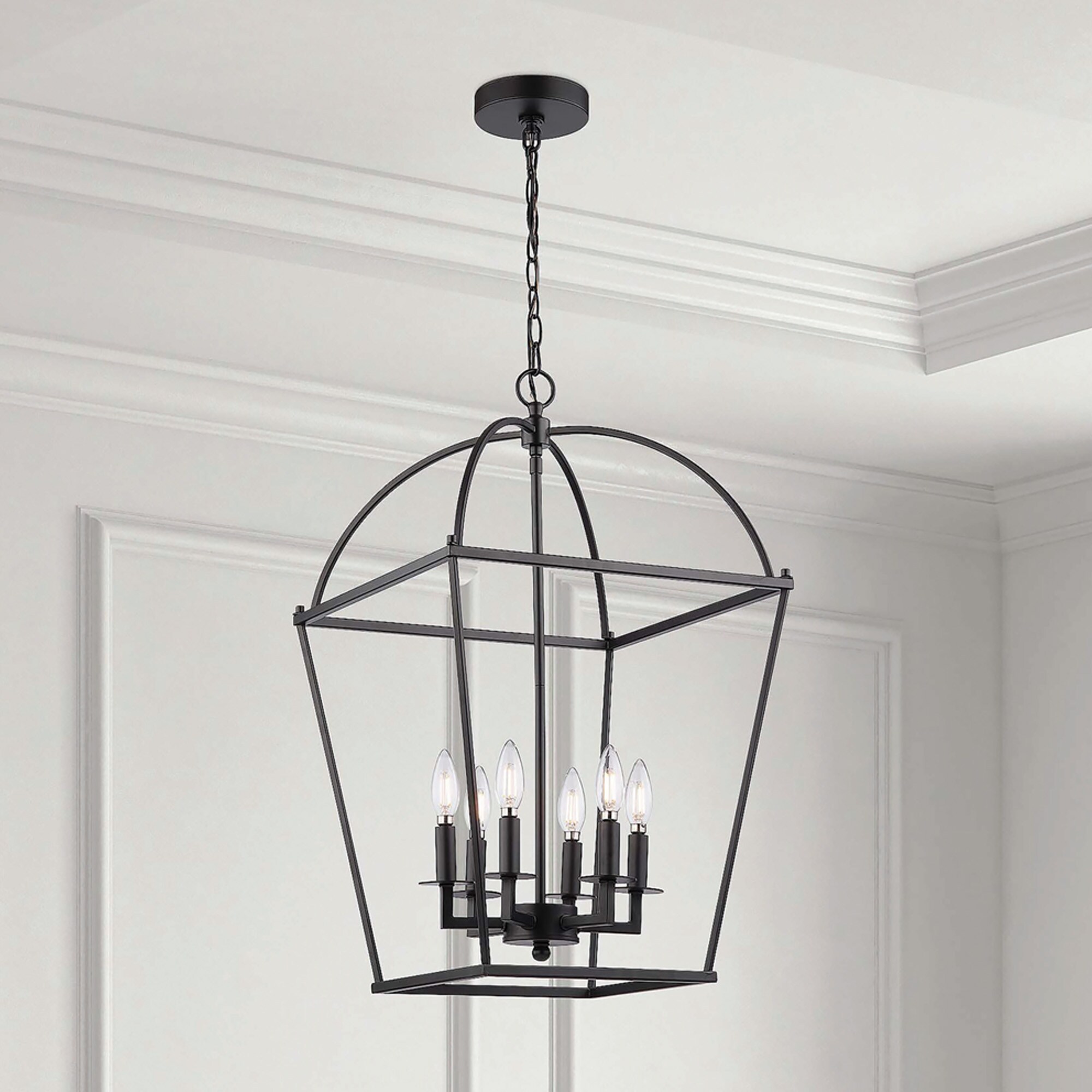 allen + roth Hannah 6 -Light Matte black Transitional Cone Medium Hanging Pendant light