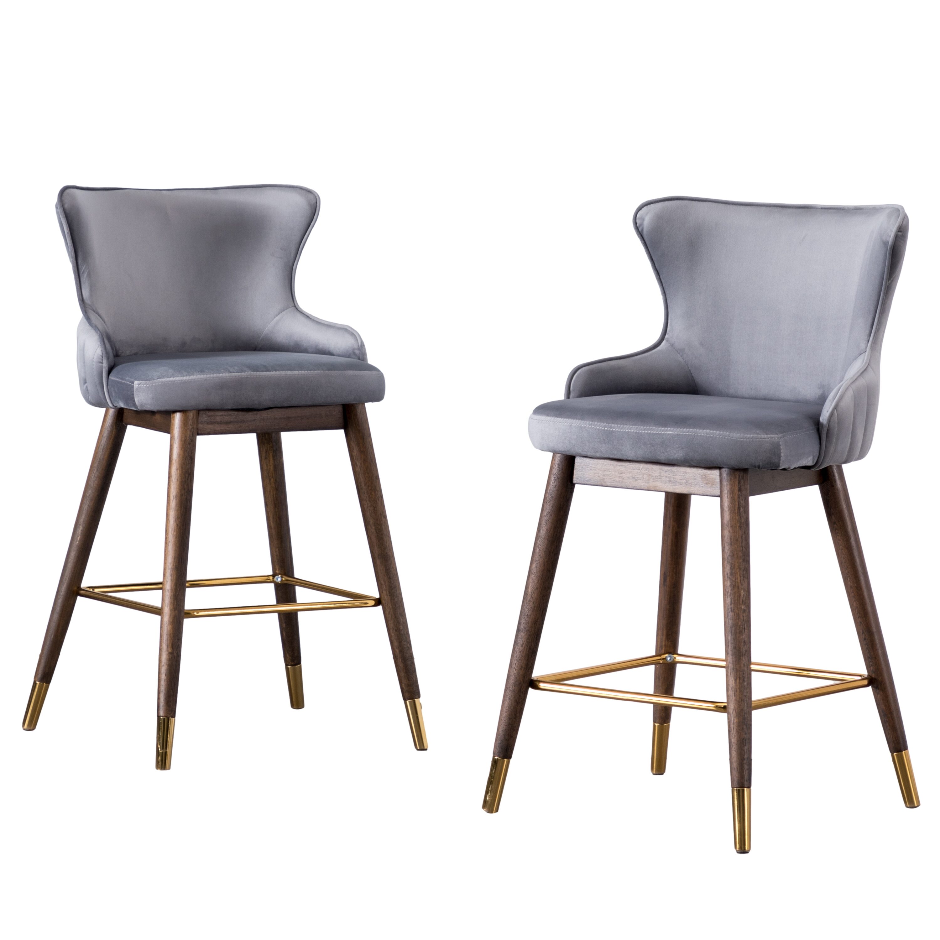 Roundhill Furniture PC311GY Leland Set of 2 Grey 26-in H Counter height (24-in to 27-in) Bucket Seat Upholstered Wood Back Bar Stool Back