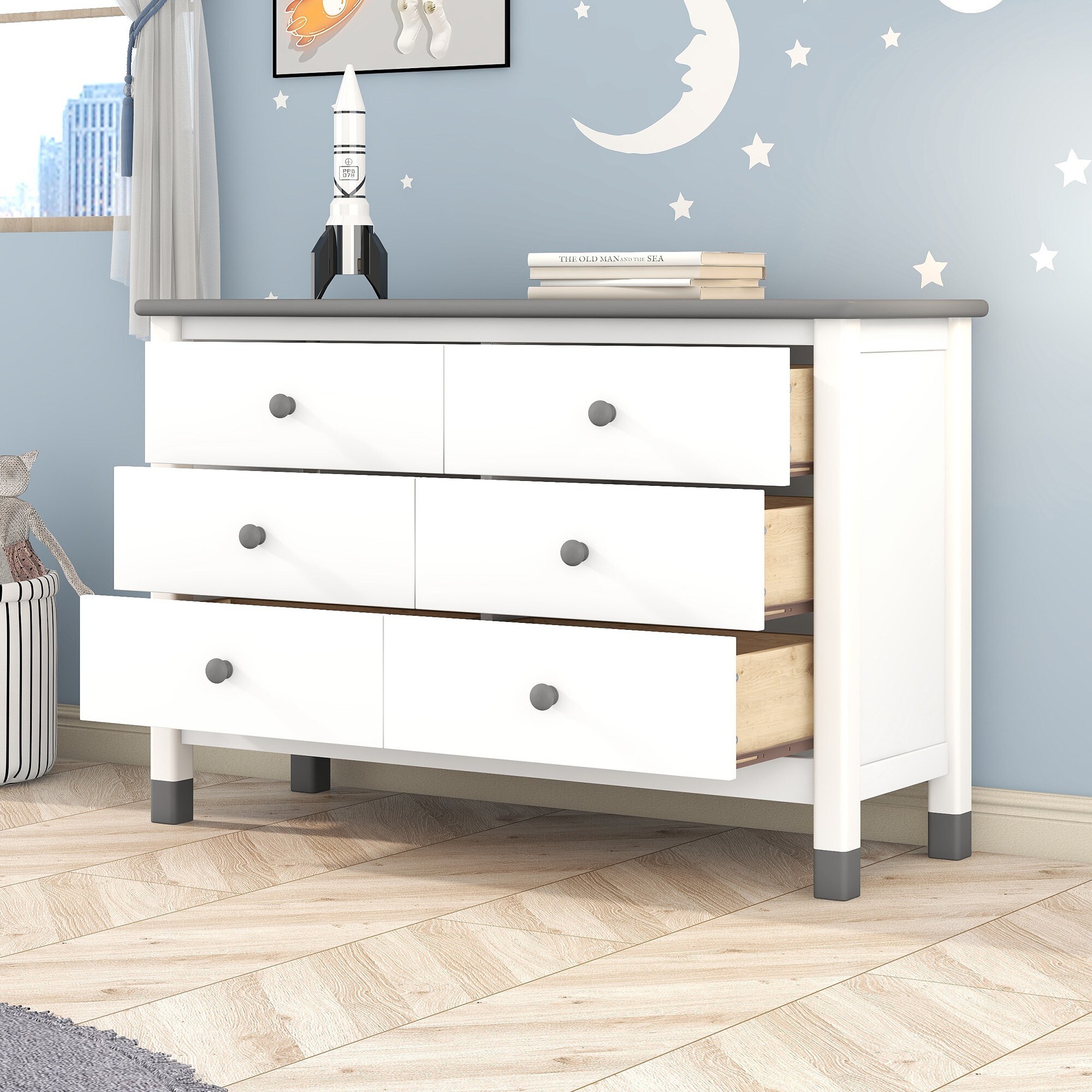 Yiekholo LL-1286AAK White Pine 6 -Drawer Standard dresser