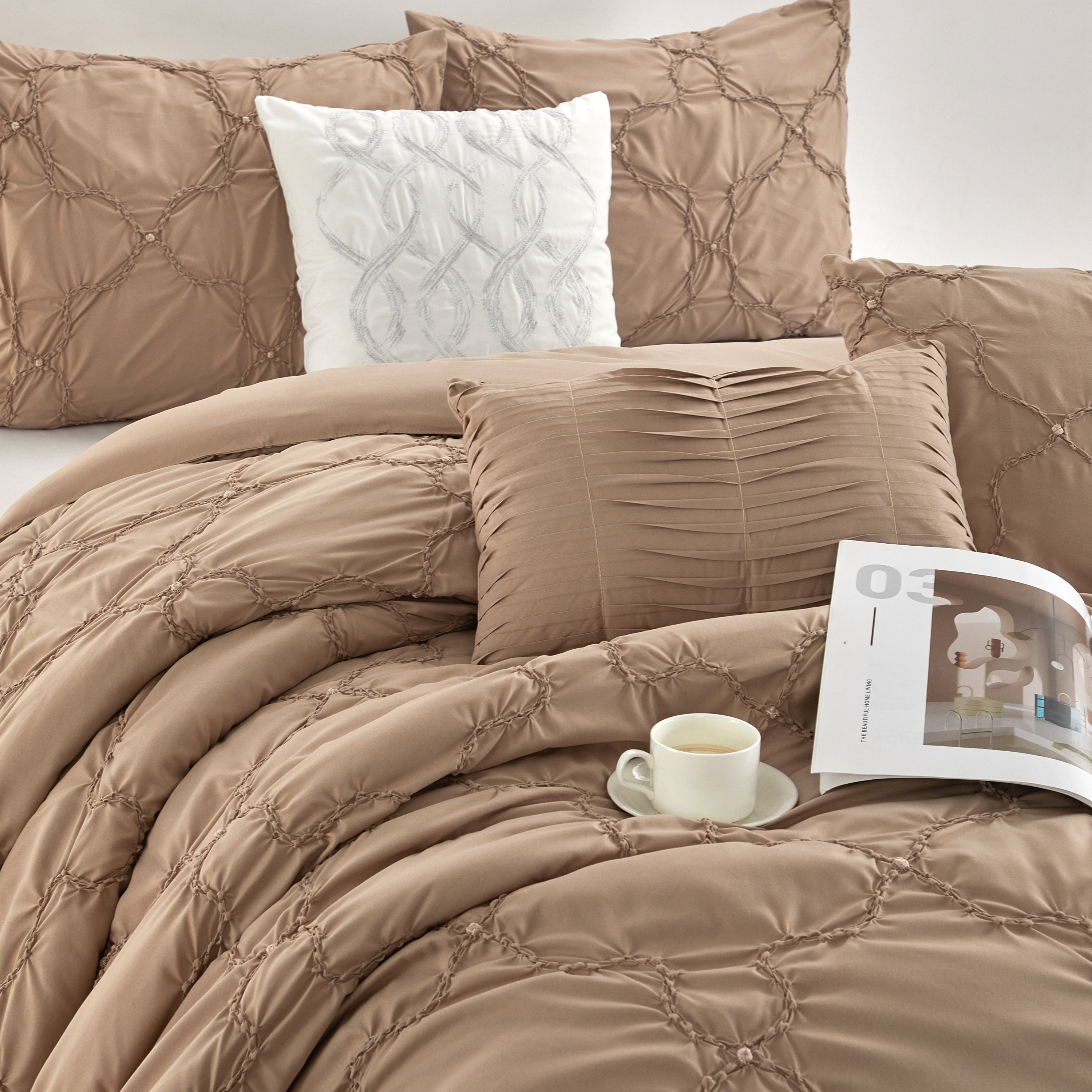 Nanshing 7 Piece Taupe Queen Comforter Set Mariscos7 Q Taup At