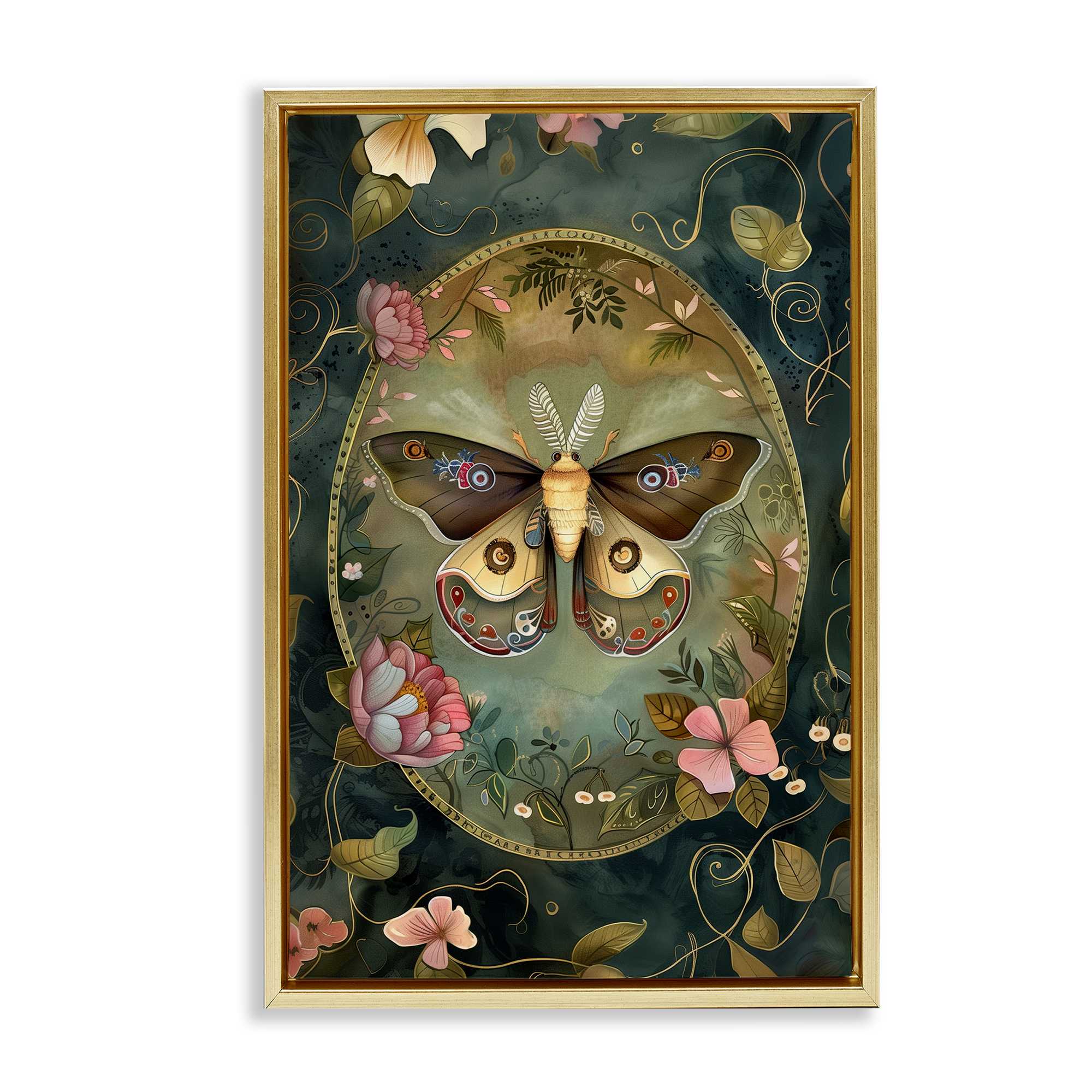 Stupell Industries BT-886-FFG-16X24 Ornate Victorian Moth Gold Framed Floater Canvas Wall Art By The Dutch Lady 17 x 25