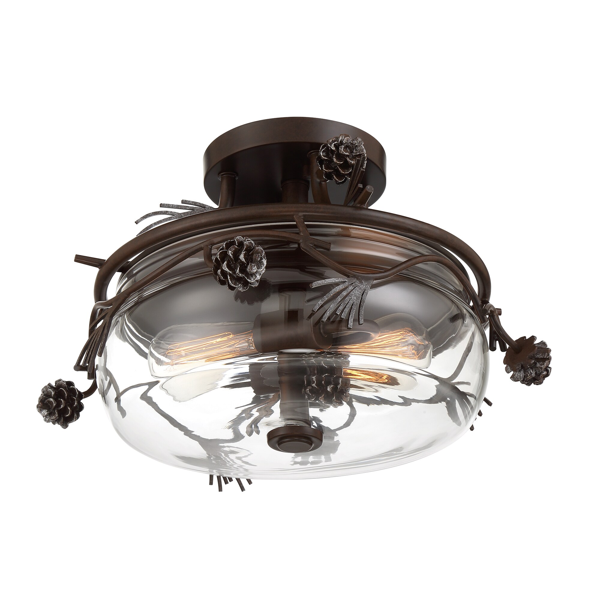 Weathered Spruce & Silver Glass Drum Semi-Flush Mount Light