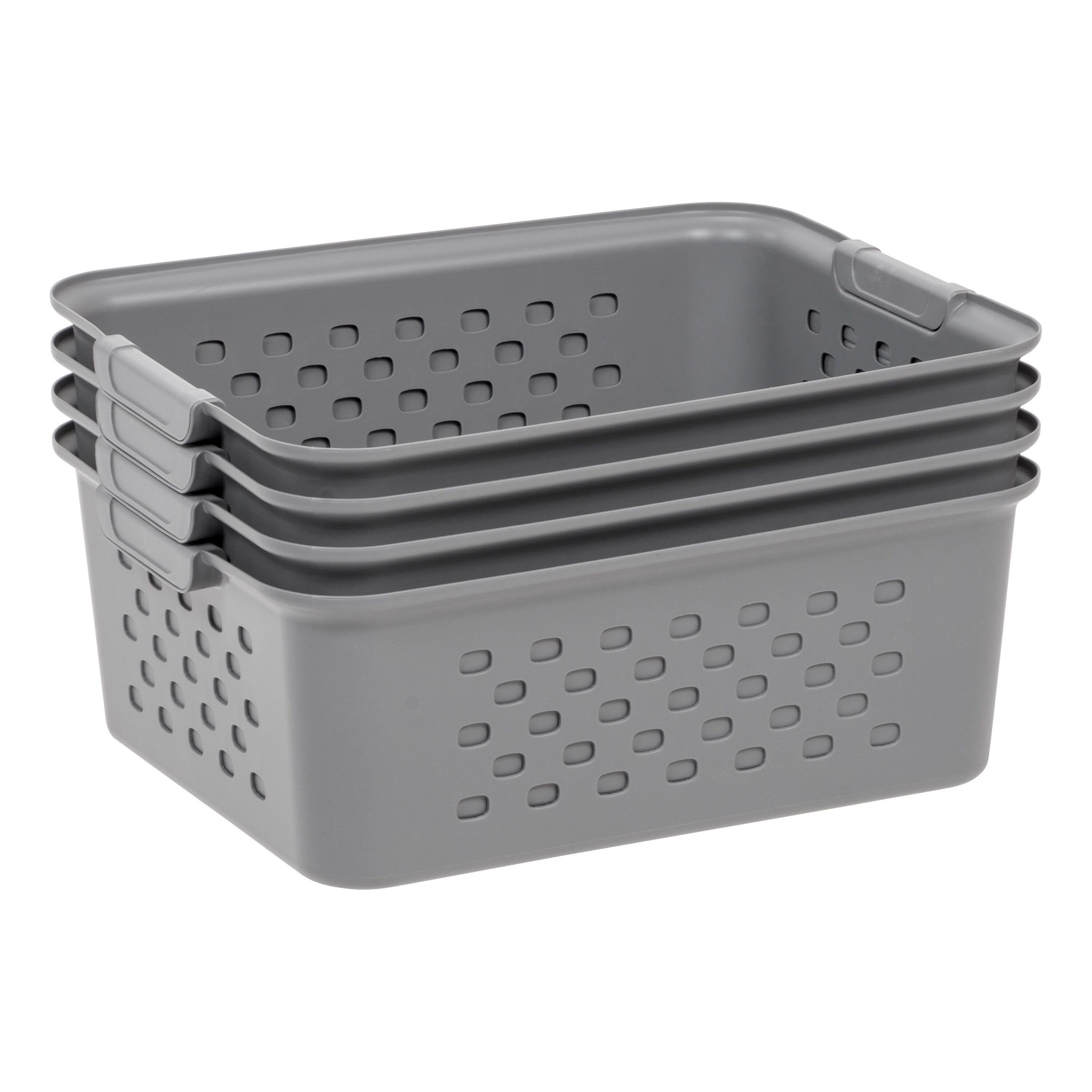 IRIS 4-Pack Medium Organizer Storage Baskets 11.25-in W x 5.13-in H x  13.88-in D Gray Plastic Stackable Basket in the Storage Bins & Baskets  department at