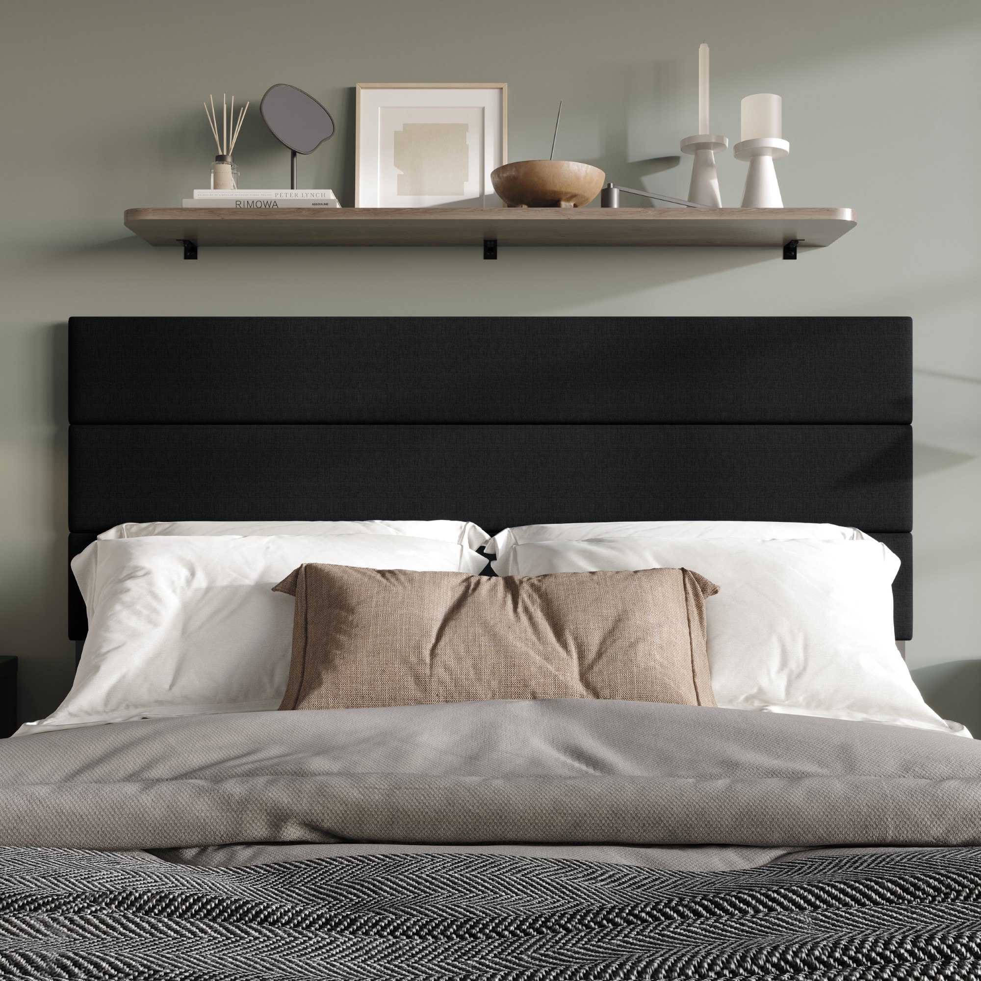 Home Design 80166-521 Corona Black Queen Linen Upholstered Headboard