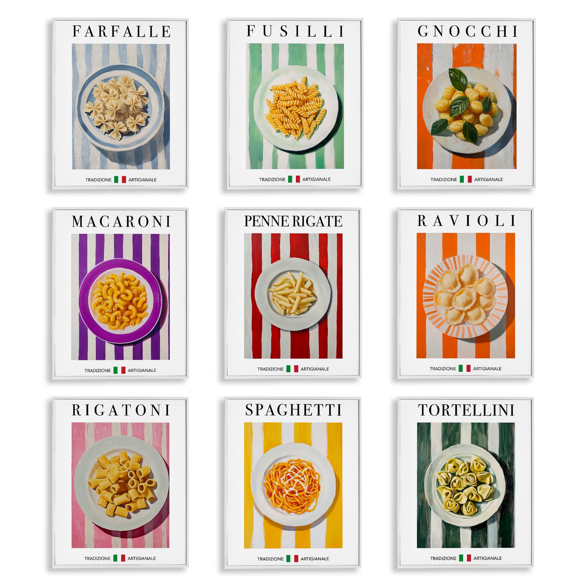 Stupell Industries A9-102-WFR-9PC-11X14 Traditional Pasta Plates Cuisine 9 Piece White Framed Giclee Art Set By Andreas Magnusson 11 x 14