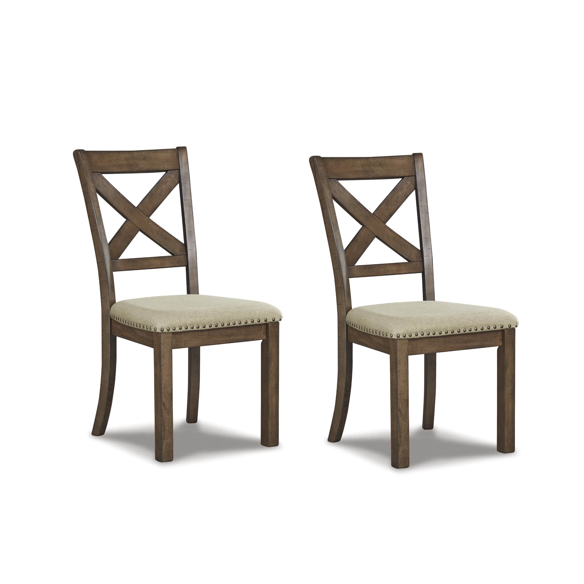 Signature Design by Ashley Moriville Beige X Back Dining Chair with Polyester Upholstery and Nailhead Trim
