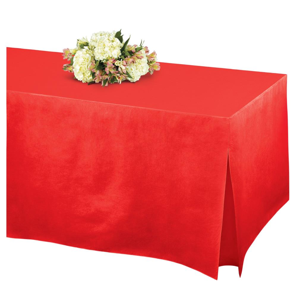 Amscan 579501.40 Apple Red Flannel-Backed Vinyl 27-in. x 31-in. x 72-in. Fitted Table Cover