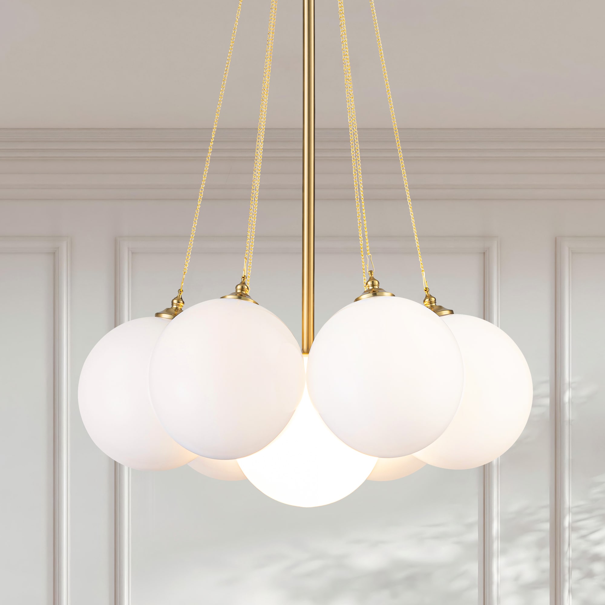 Y'INSP Corvina 1 -Light Brushed Brass Opal glass Glass Chandelier